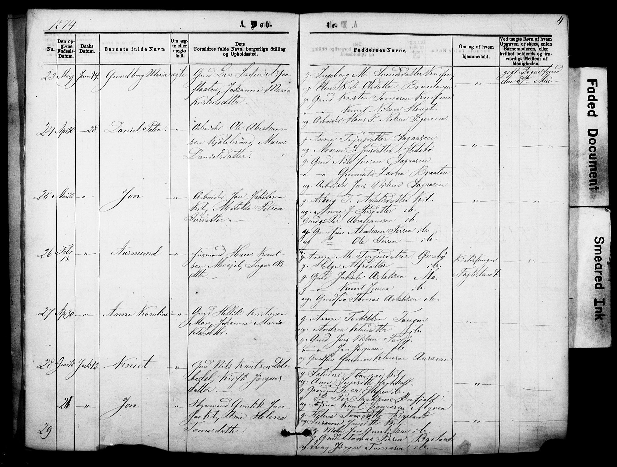 Sannidal kirkebøker, AV/SAKO-A-296/F/Fa/L0014: Parish register (official) no. 14, 1874-1883, p. 4