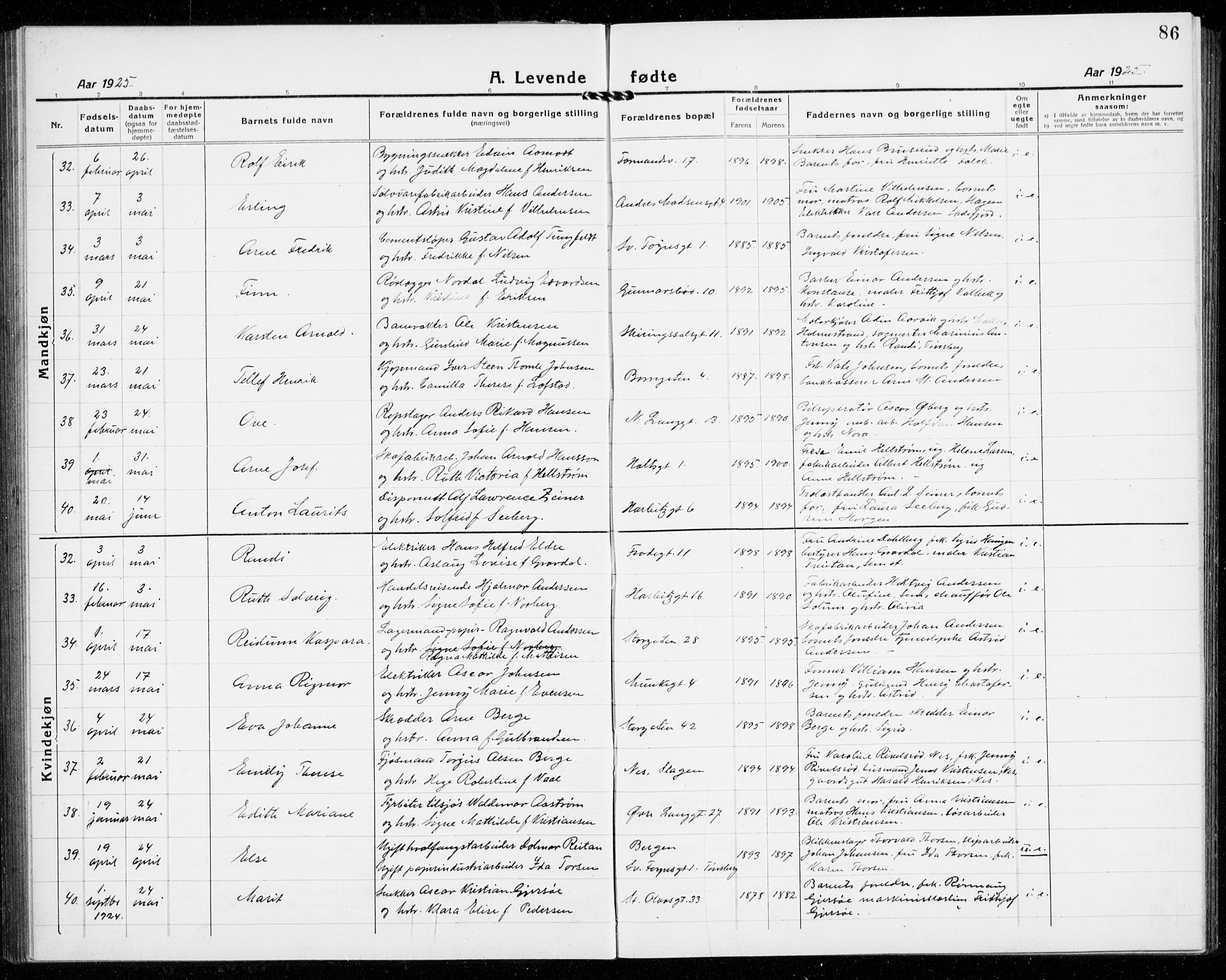 Tønsberg kirkebøker, AV/SAKO-A-330/G/Ga/L0010: Parish register (copy) no. 10, 1920-1942, p. 86