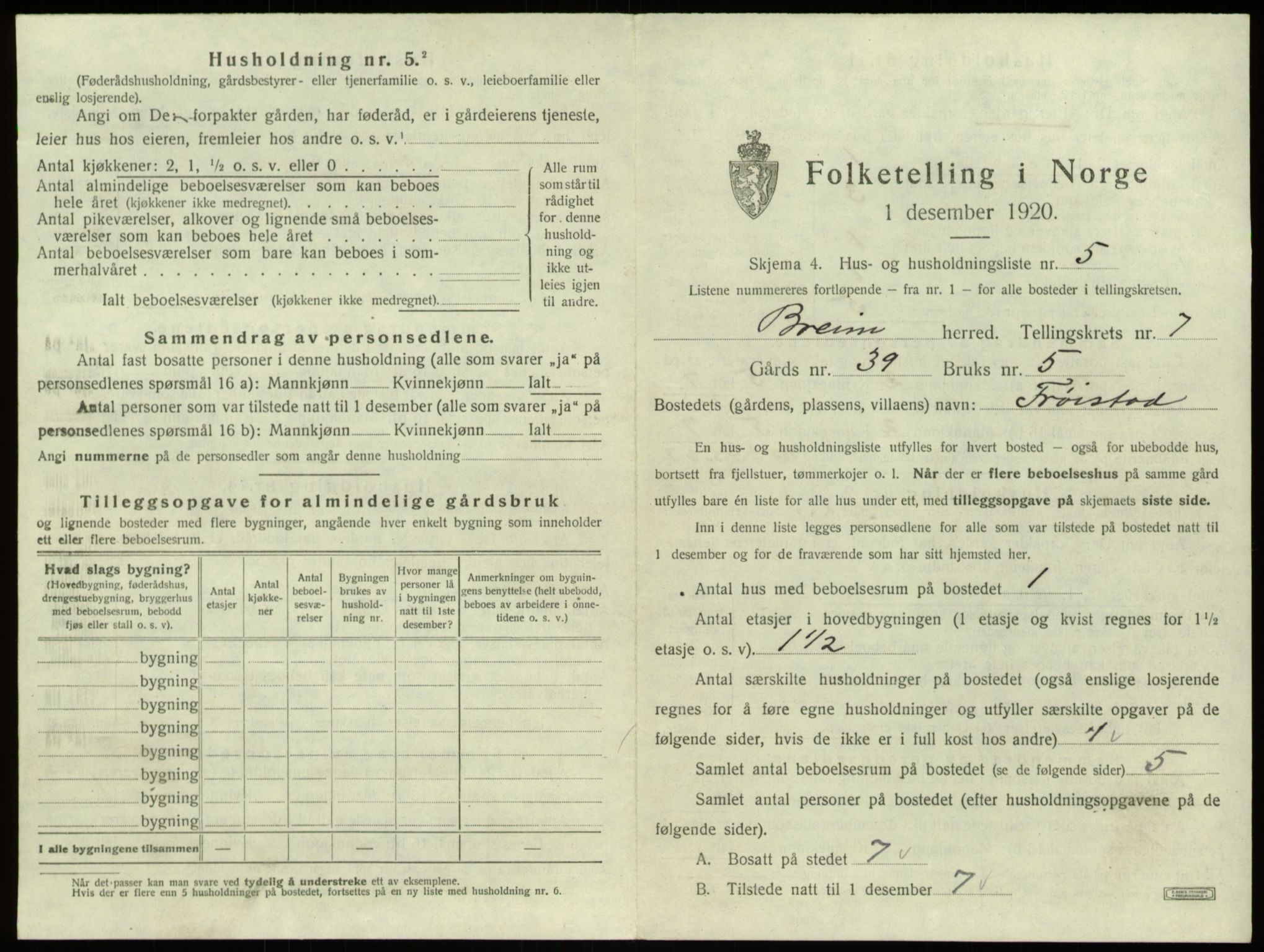 SAB, 1920 census for Breim, 1920, p. 525