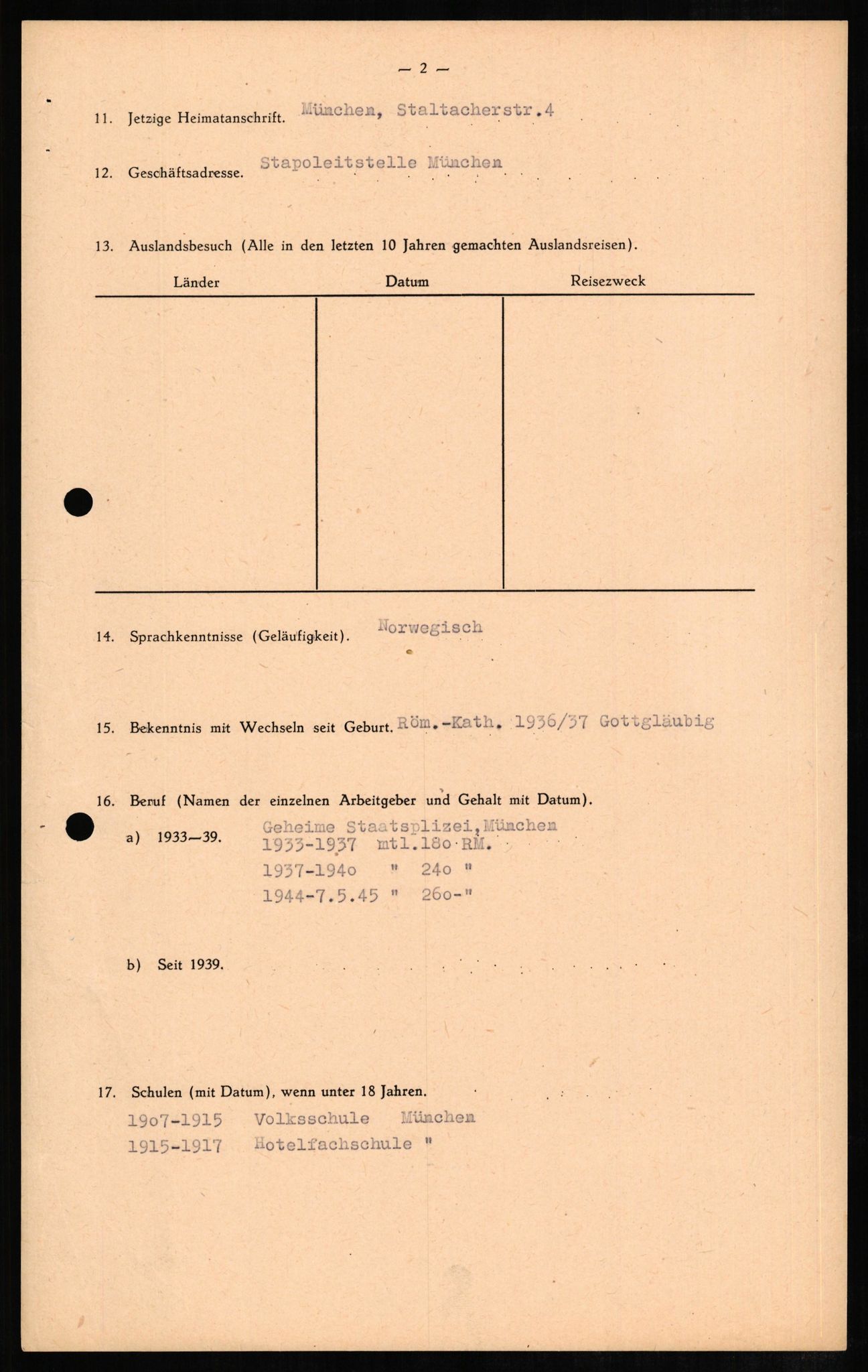 Forsvaret, Forsvarets overkommando II, AV/RA-RAFA-3915/D/Db/L0007: CI Questionaires. Tyske okkupasjonsstyrker i Norge. Tyskere., 1945-1946, p. 90