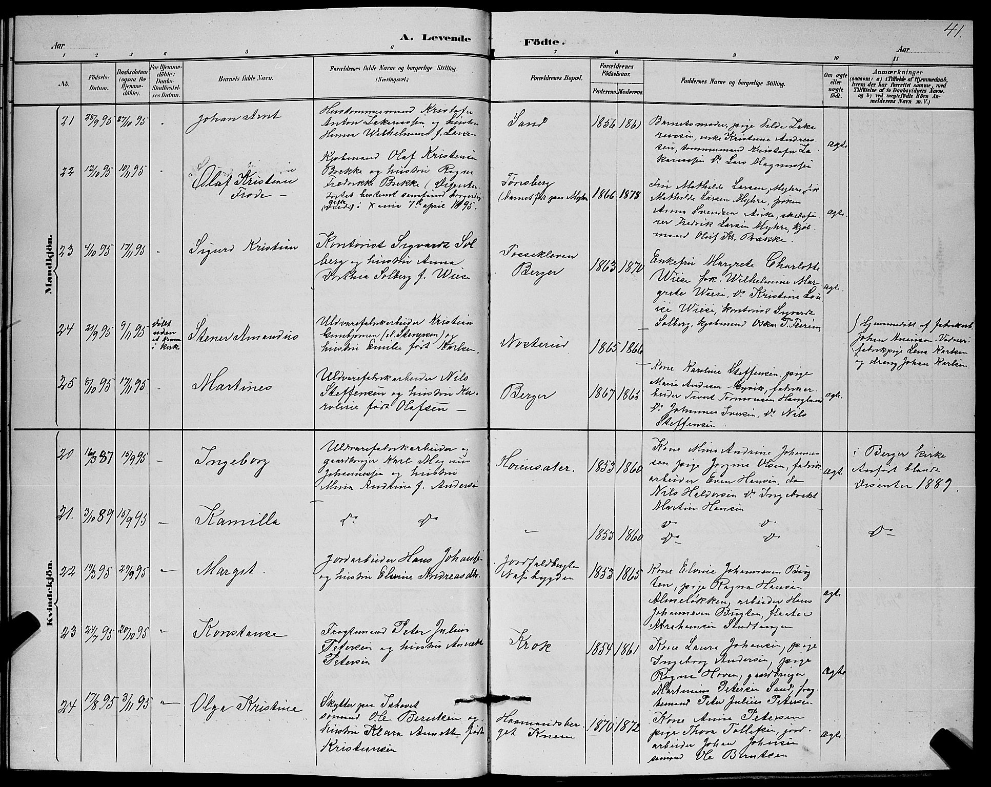 Strømm kirkebøker, SAKO/A-322/G/Ga/L0003: Parish register (copy) no. I 3, 1889-1896, p. 41