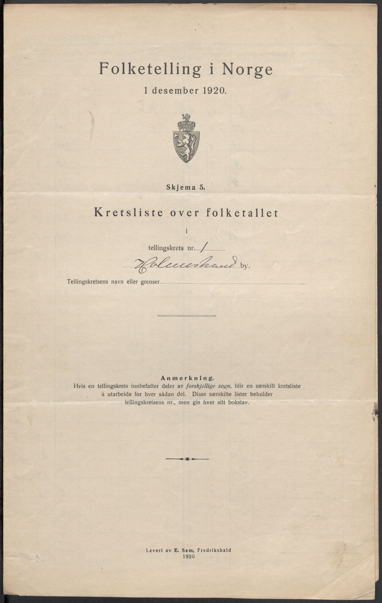 SAKO, 1920 census for Holmestrand, 1920, p. 4