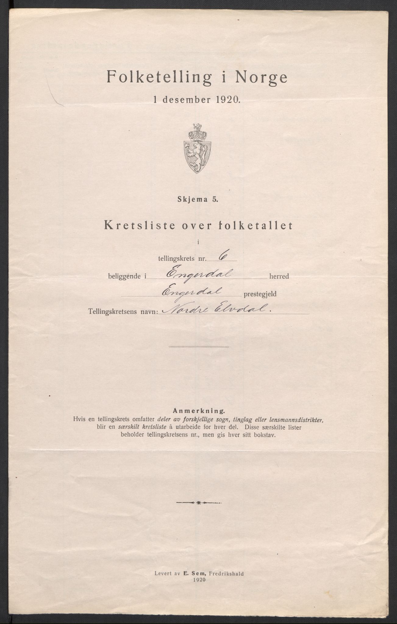 SAH, 1920 census for Engerdal, 1920, p. 21