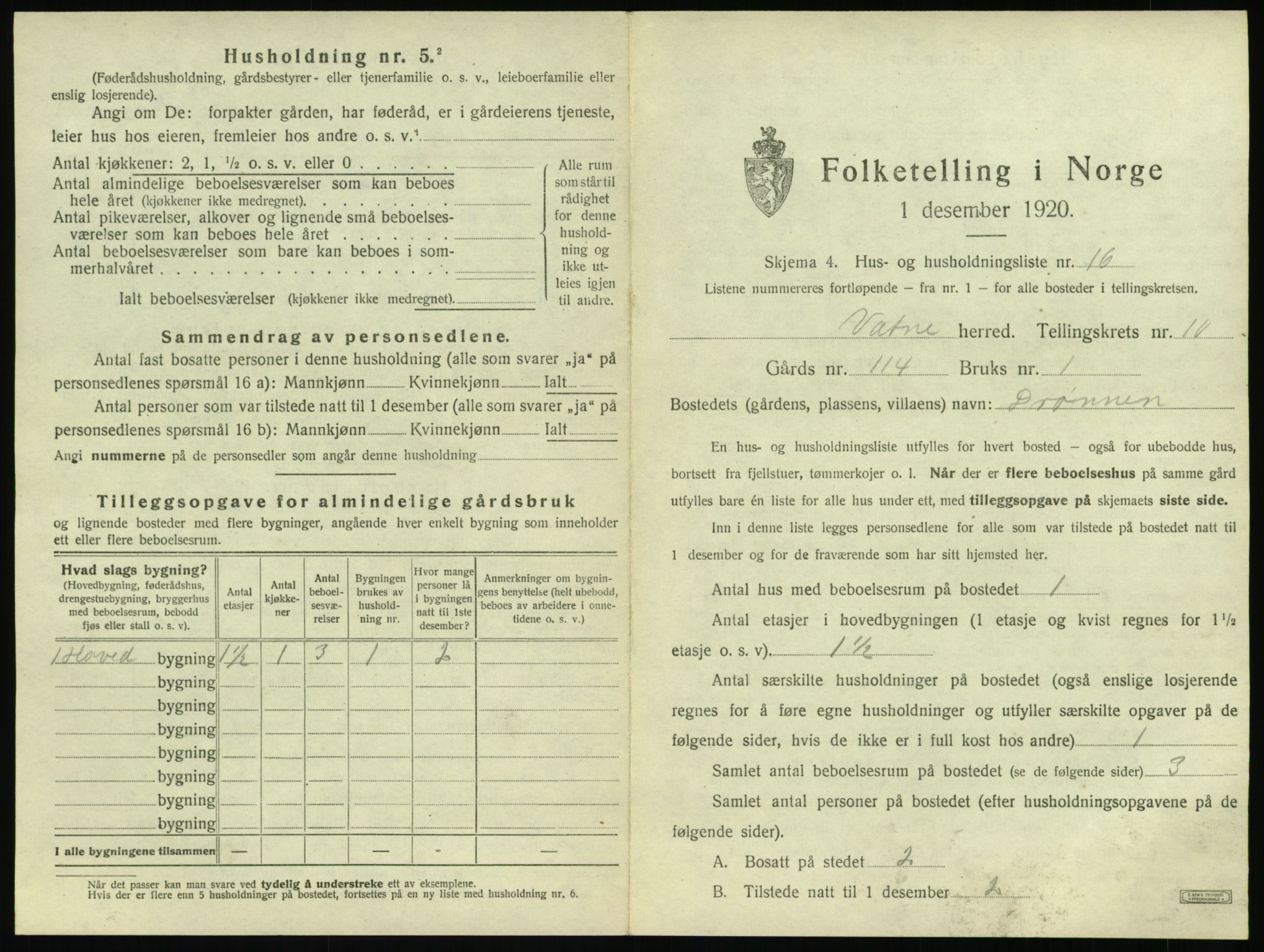 SAT, 1920 census for Vatne, 1920, p. 570
