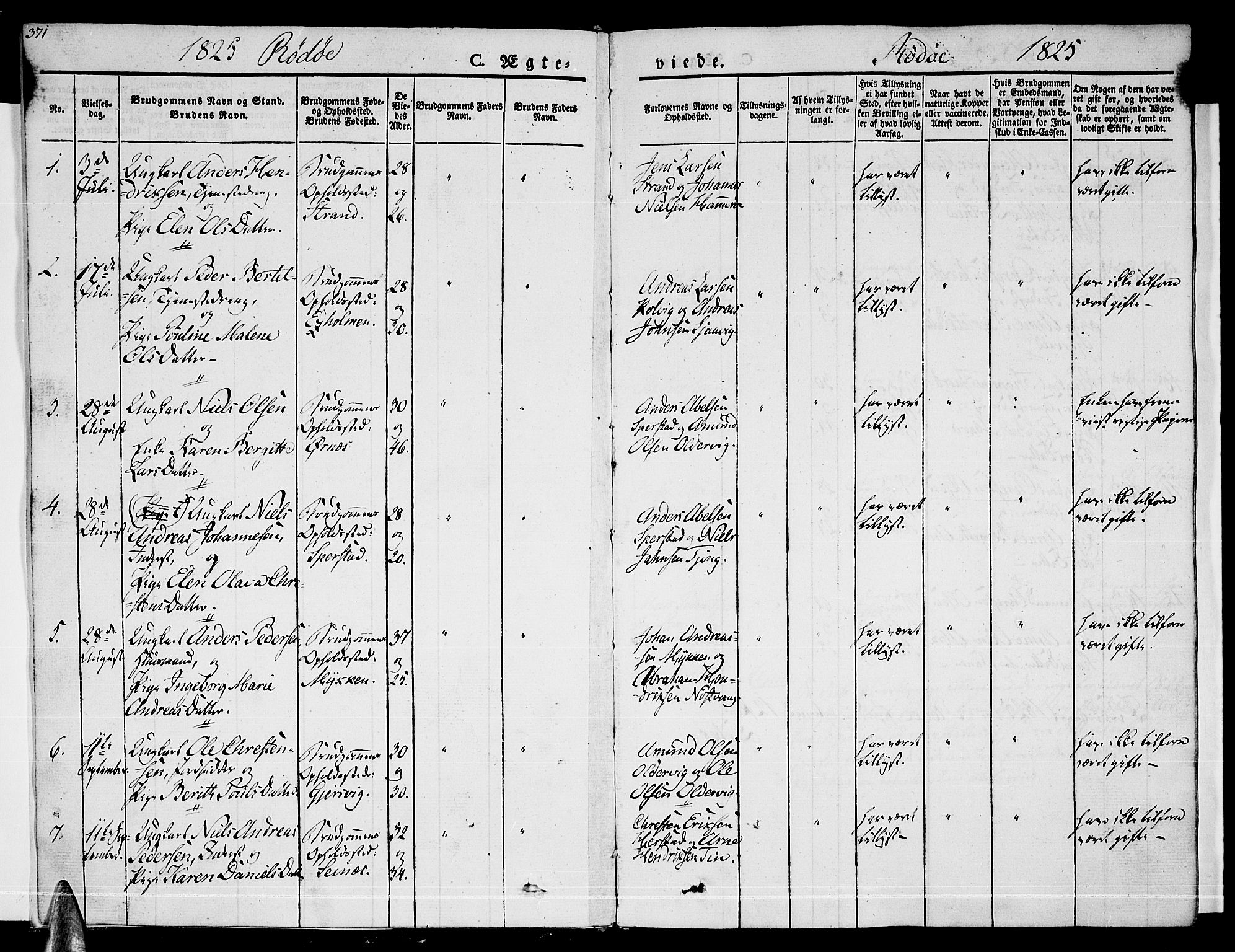 Ministerialprotokoller, klokkerbøker og fødselsregistre - Nordland, SAT/A-1459/841/L0600: Parish register (official) no. 841A07 /1, 1825-1844, p. 371