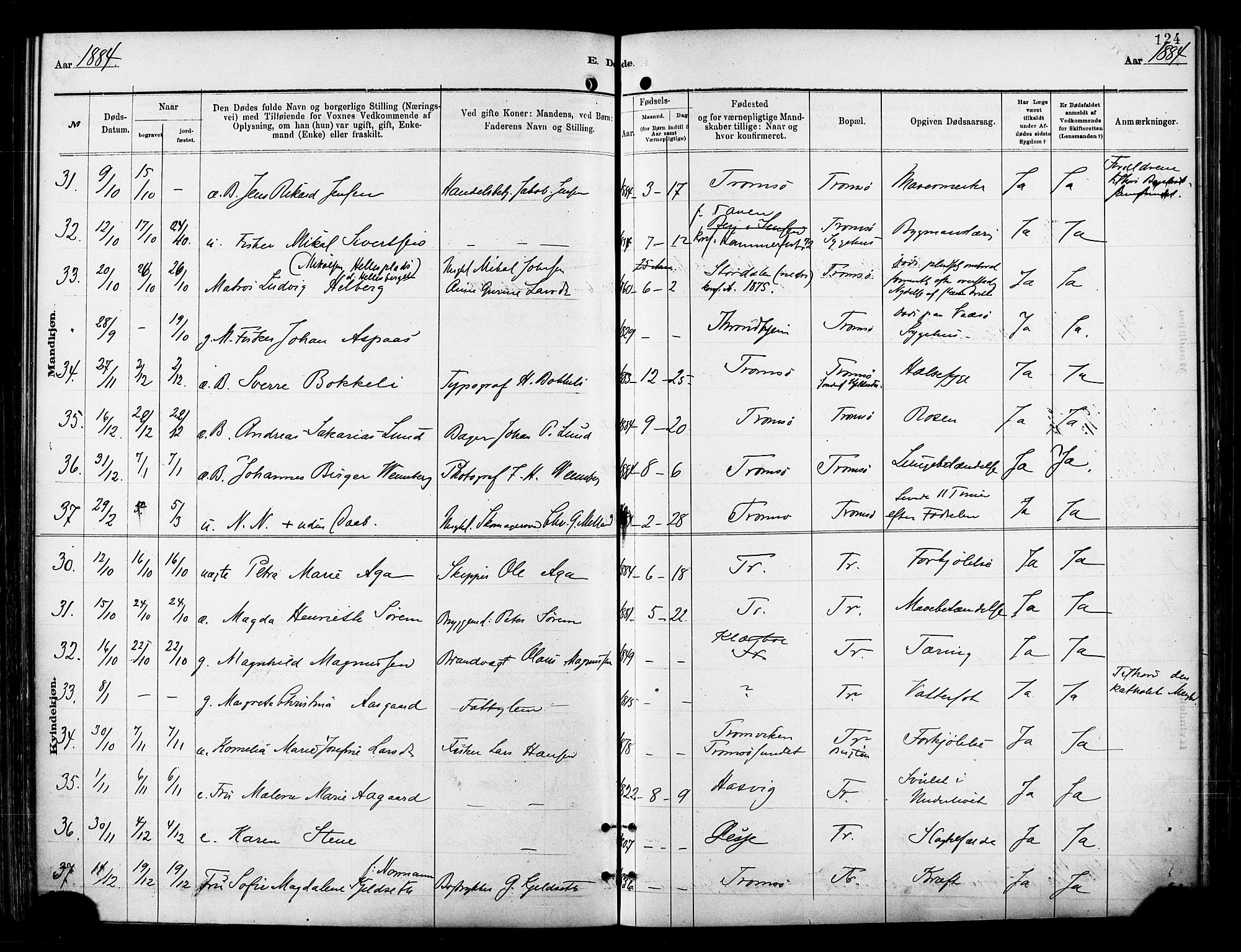 Tromsø sokneprestkontor/stiftsprosti/domprosti, SATØ/S-1343/G/Ga/L0014kirke: Parish register (official) no. 14, 1878-1888, p. 124