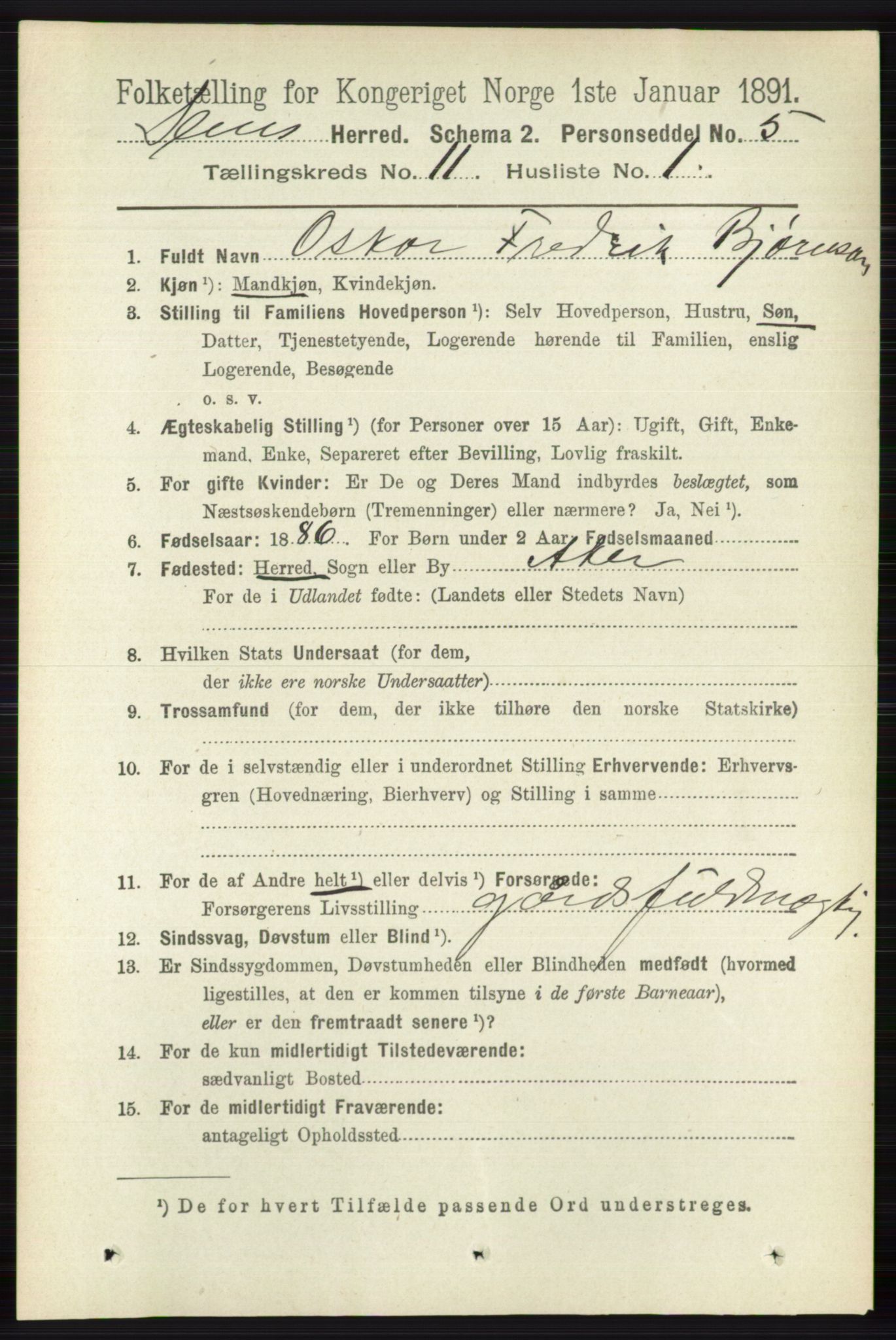 RA, 1891 census for 0721 Sem, 1891, p. 5354