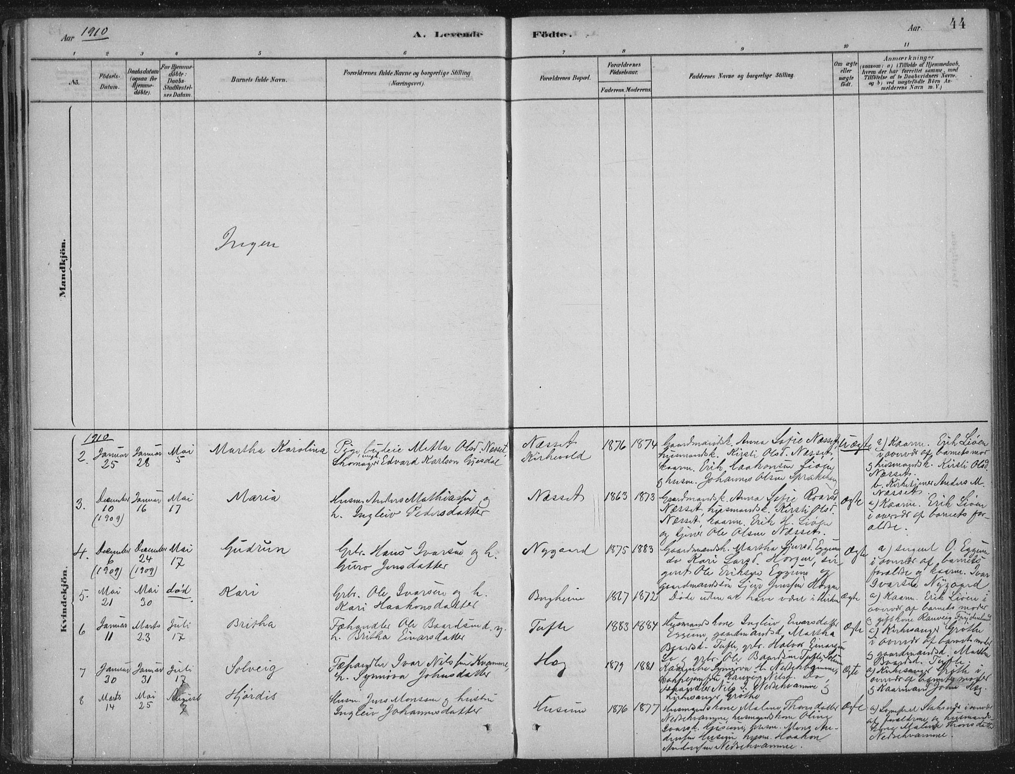 Lærdal sokneprestembete, AV/SAB-A-81201: Parish register (official) no. C  1, 1878-1911, p. 44