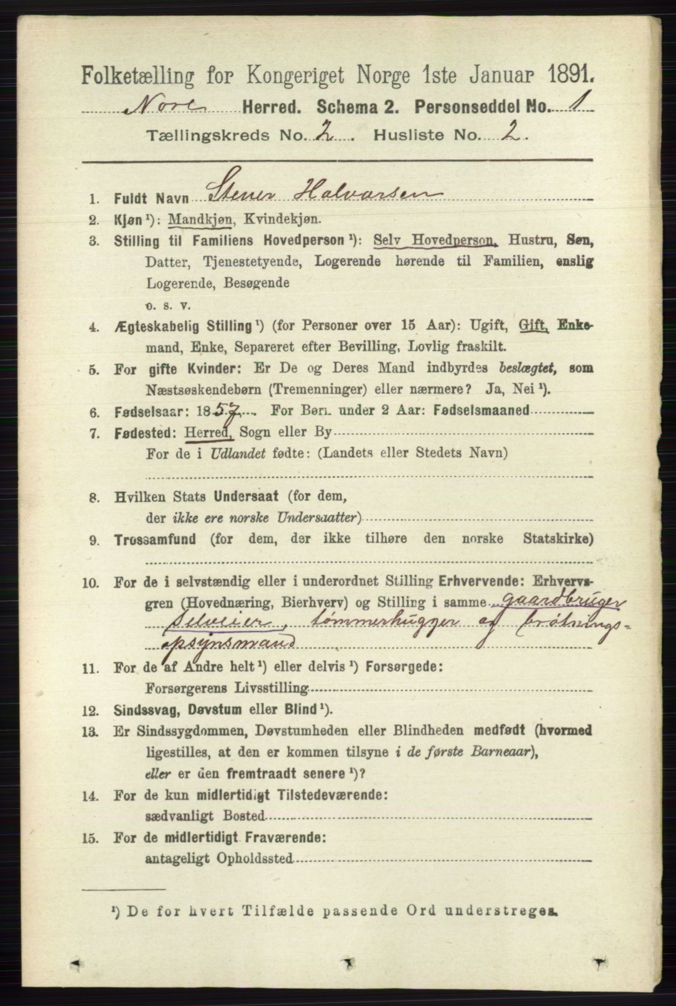 RA, 1891 census for 0633 Nore, 1891, p. 257