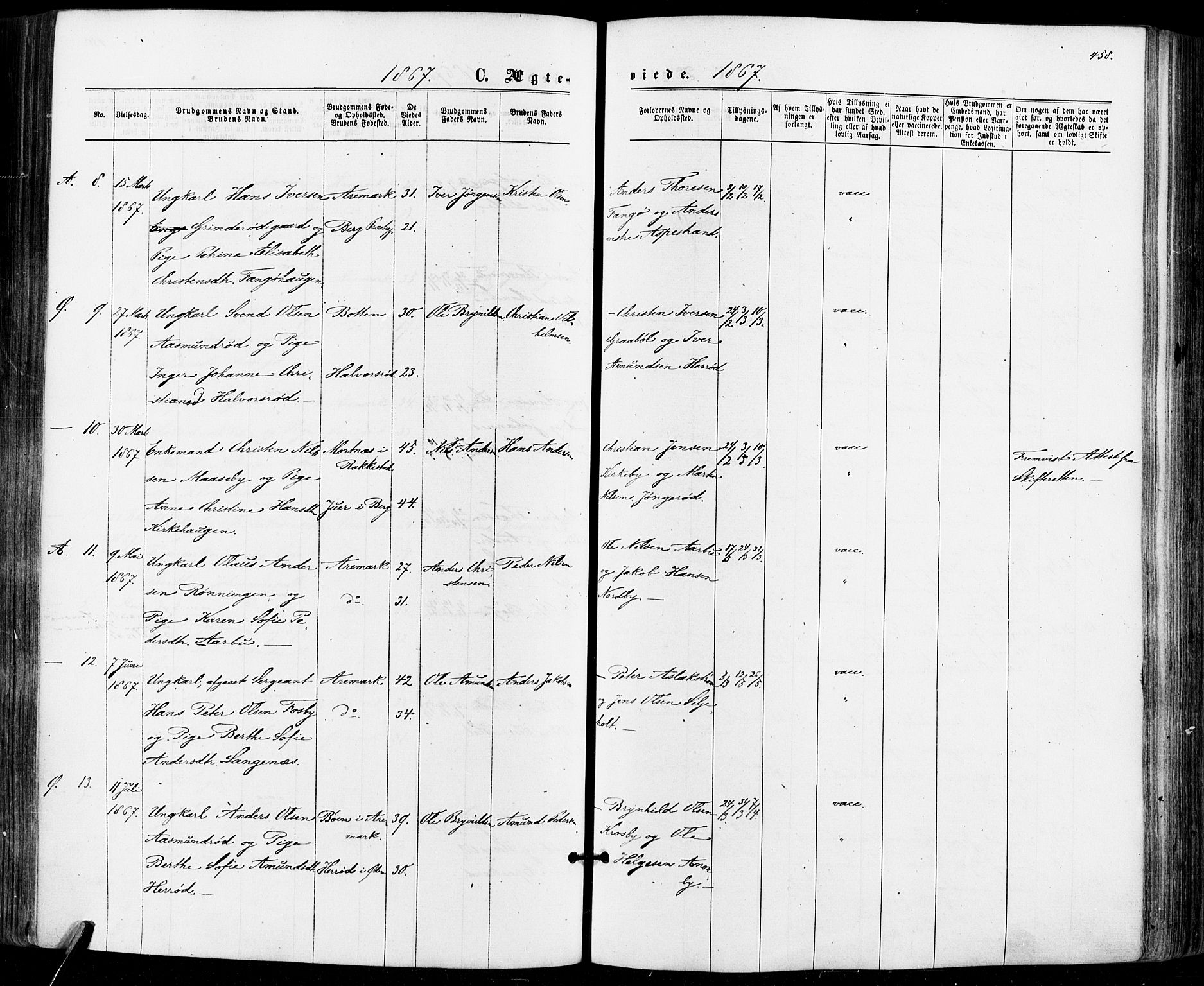 Aremark prestekontor Kirkebøker, SAO/A-10899/F/Fc/L0004: Parish register (official) no. III 4, 1866-1877, p. 457-458