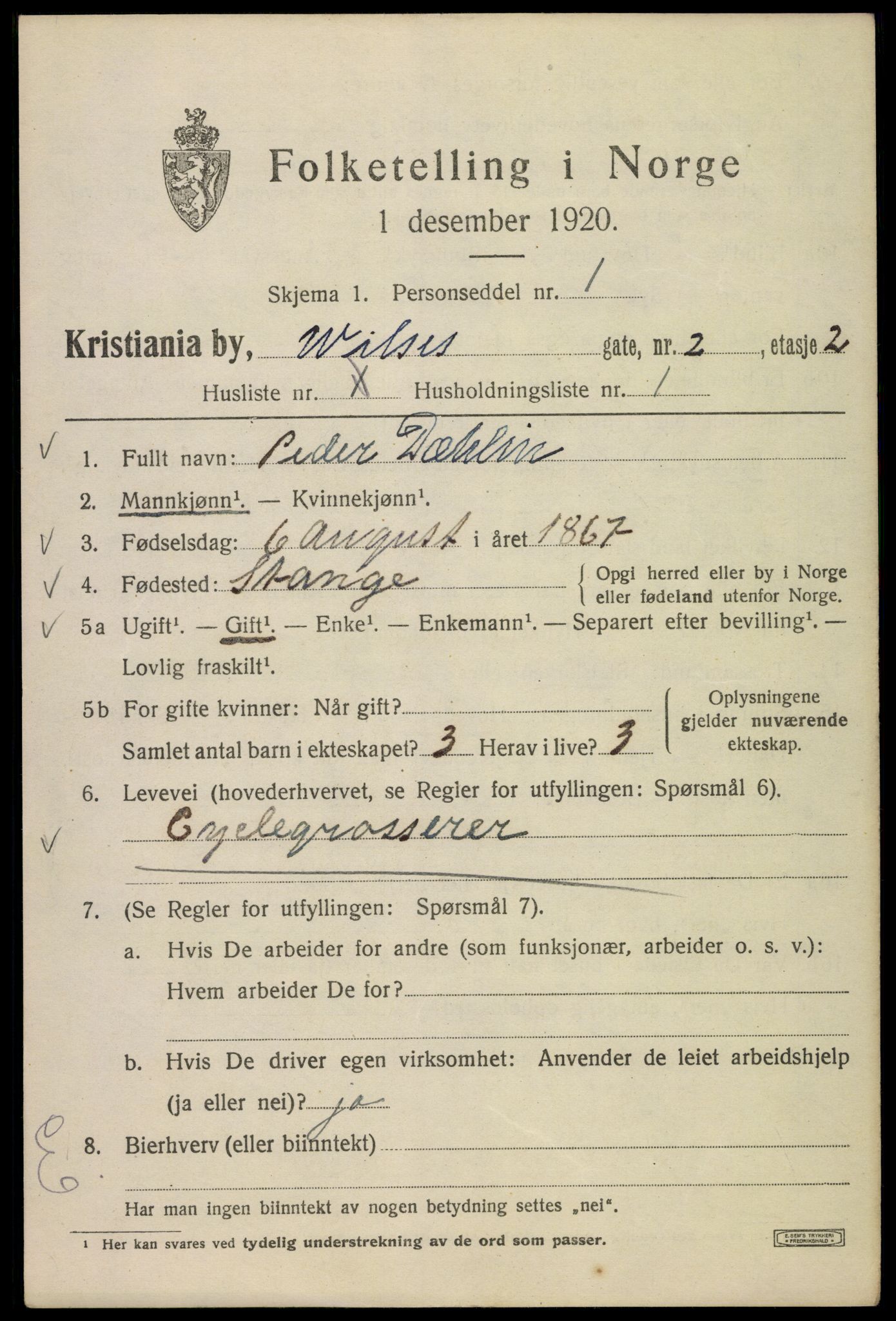 SAO, 1920 census for Kristiania, 1920, p. 652985