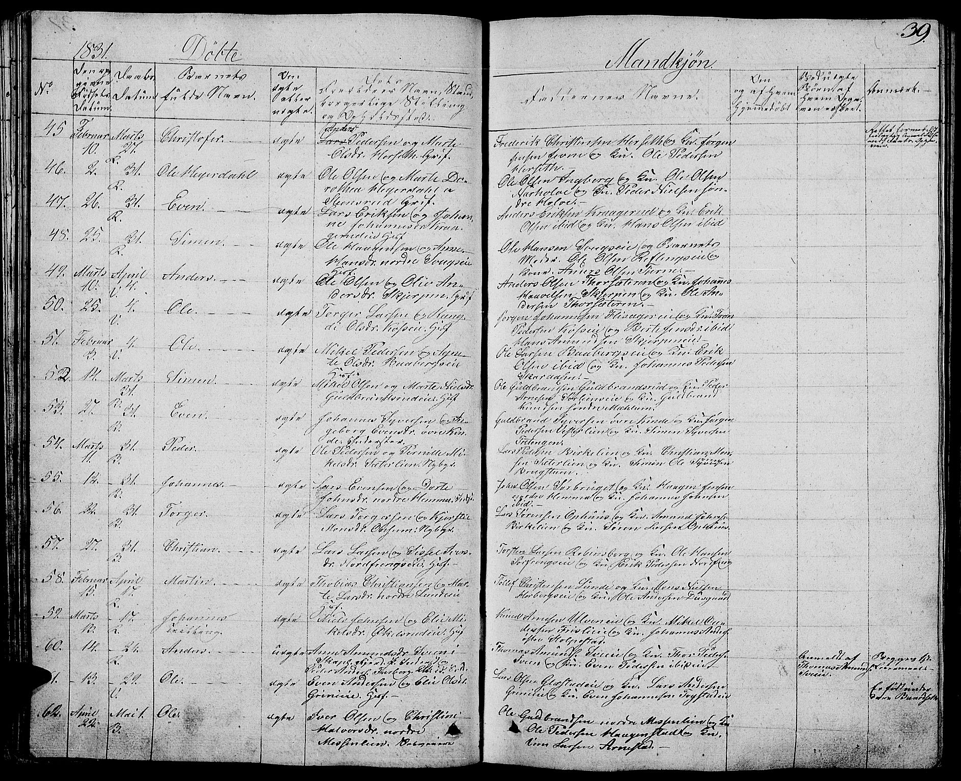 Ringsaker prestekontor, AV/SAH-PREST-014/L/La/L0004: Parish register (copy) no. 4, 1827-1838, p. 39