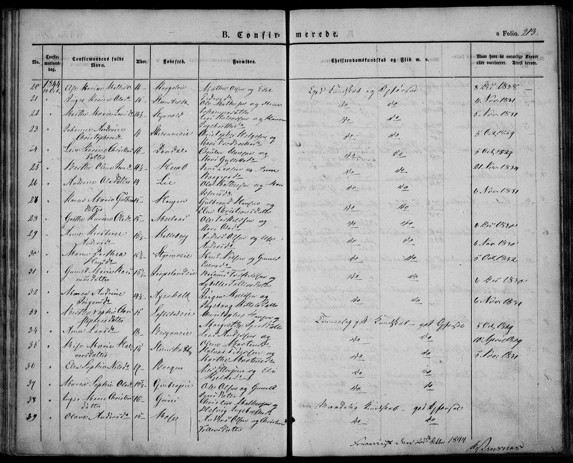 Lardal kirkebøker, SAKO/A-350/F/Fa/L0006: Parish register (official) no. I 6, 1835-1860, p. 213