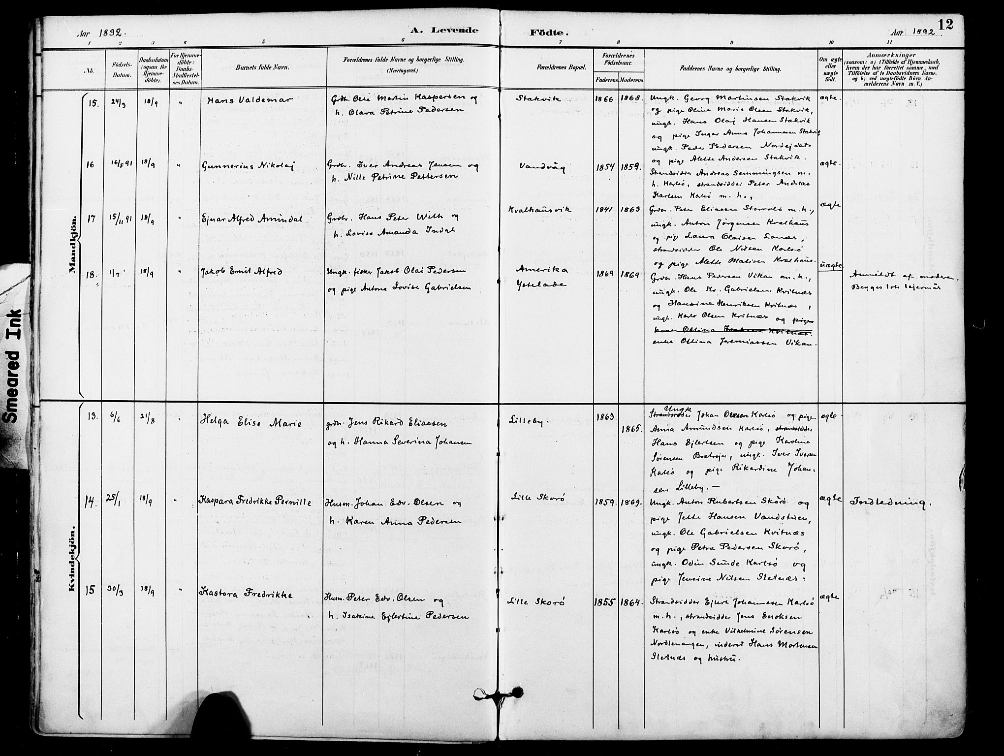 Karlsøy sokneprestembete, AV/SATØ-S-1299/H/Ha/Haa/L0007kirke: Parish register (official) no. 7, 1891-1902, p. 12