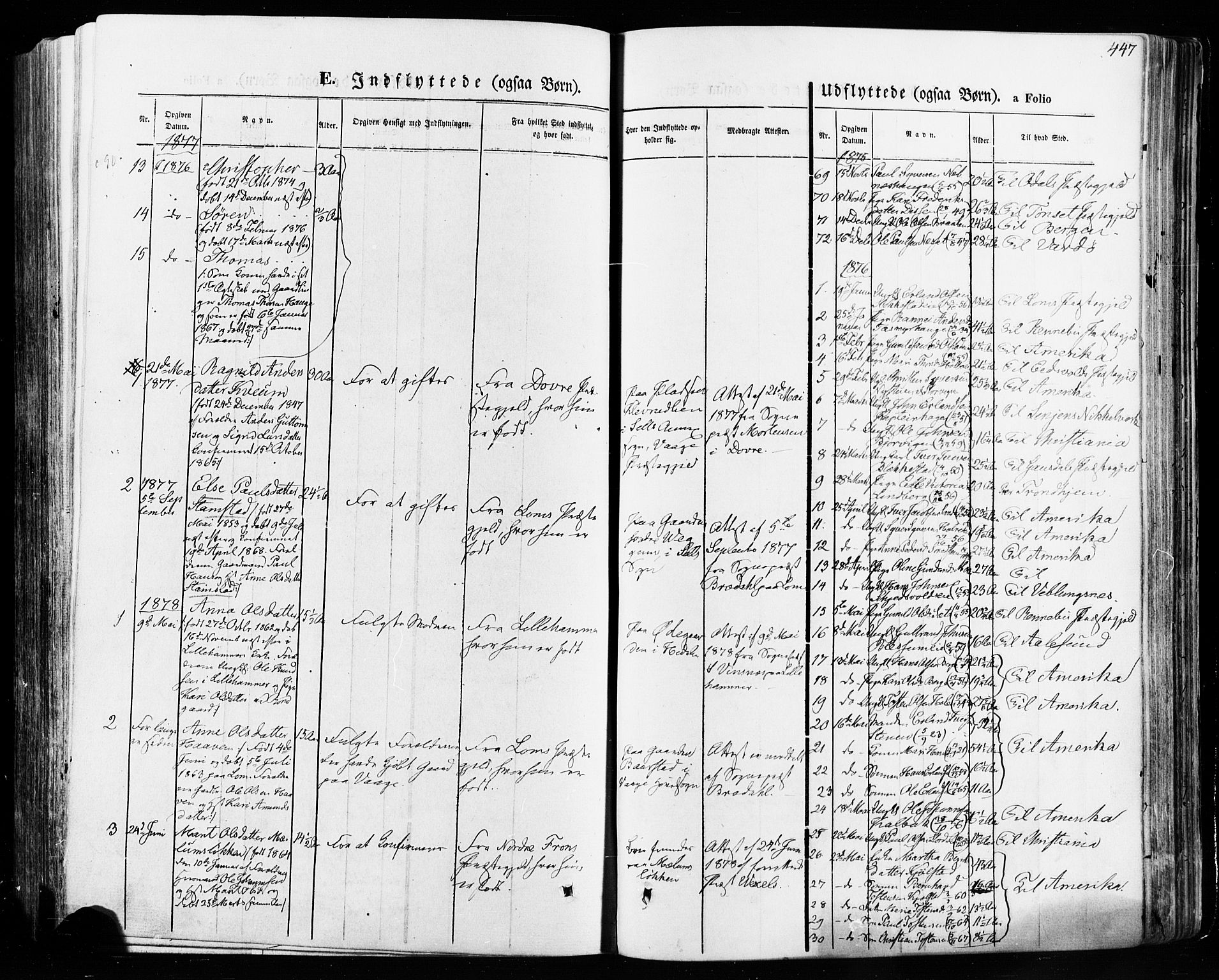 Vågå prestekontor, SAH/PREST-076/H/Ha/Haa/L0007: Parish register (official) no. 7 /1, 1872-1886, p. 447