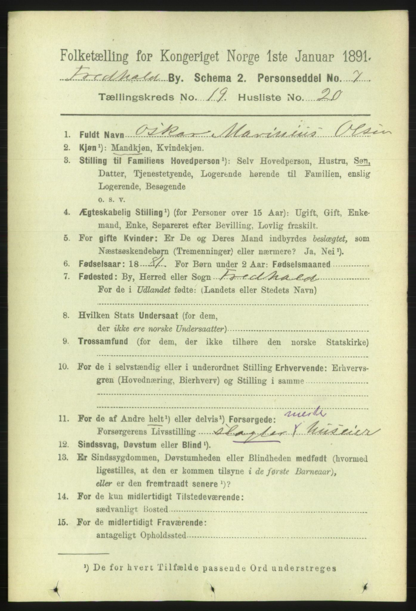 RA, 1891 census for 0101 Fredrikshald, 1891, p. 12212