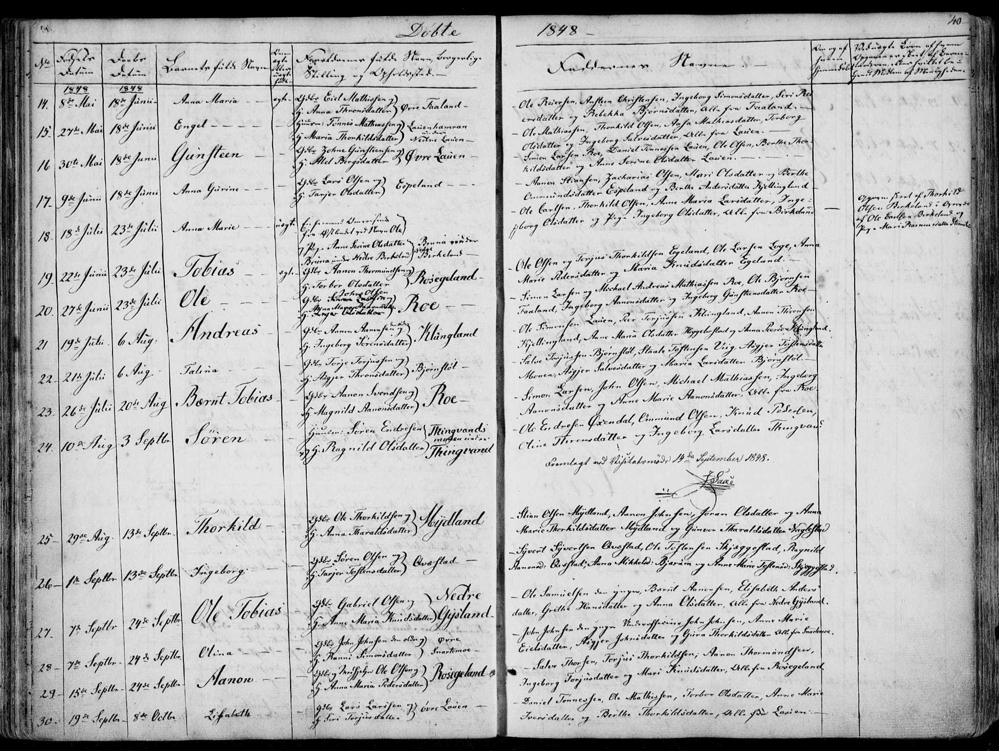 Hægebostad sokneprestkontor, AV/SAK-1111-0024/F/Fa/Faa/L0004: Parish register (official) no. A 4, 1834-1864, p. 40