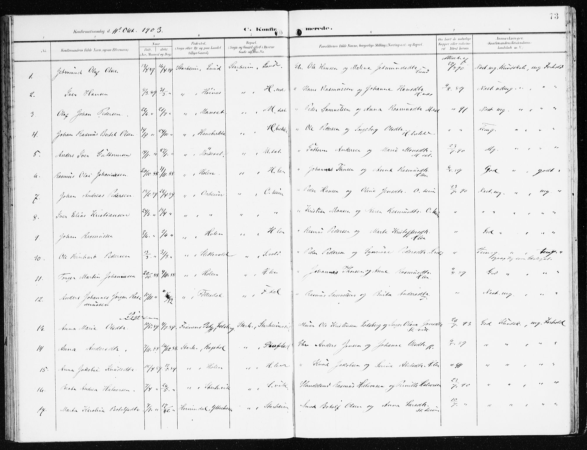 Eid sokneprestembete, AV/SAB-A-82301/H/Haa/Haac/L0002: Parish register (official) no. C 2, 1899-1927, p. 73