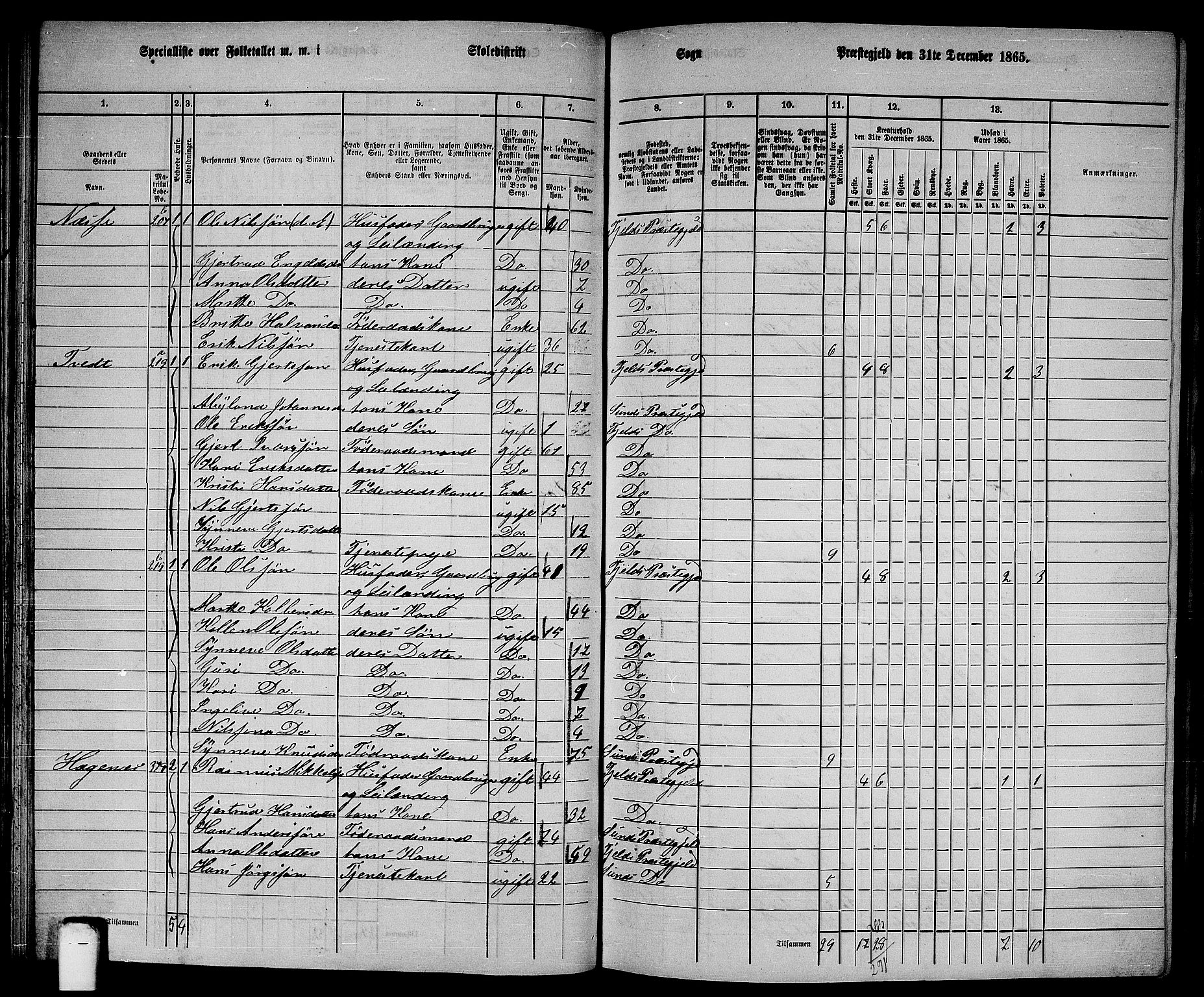 RA, 1865 census for Fjell, 1865, p. 69