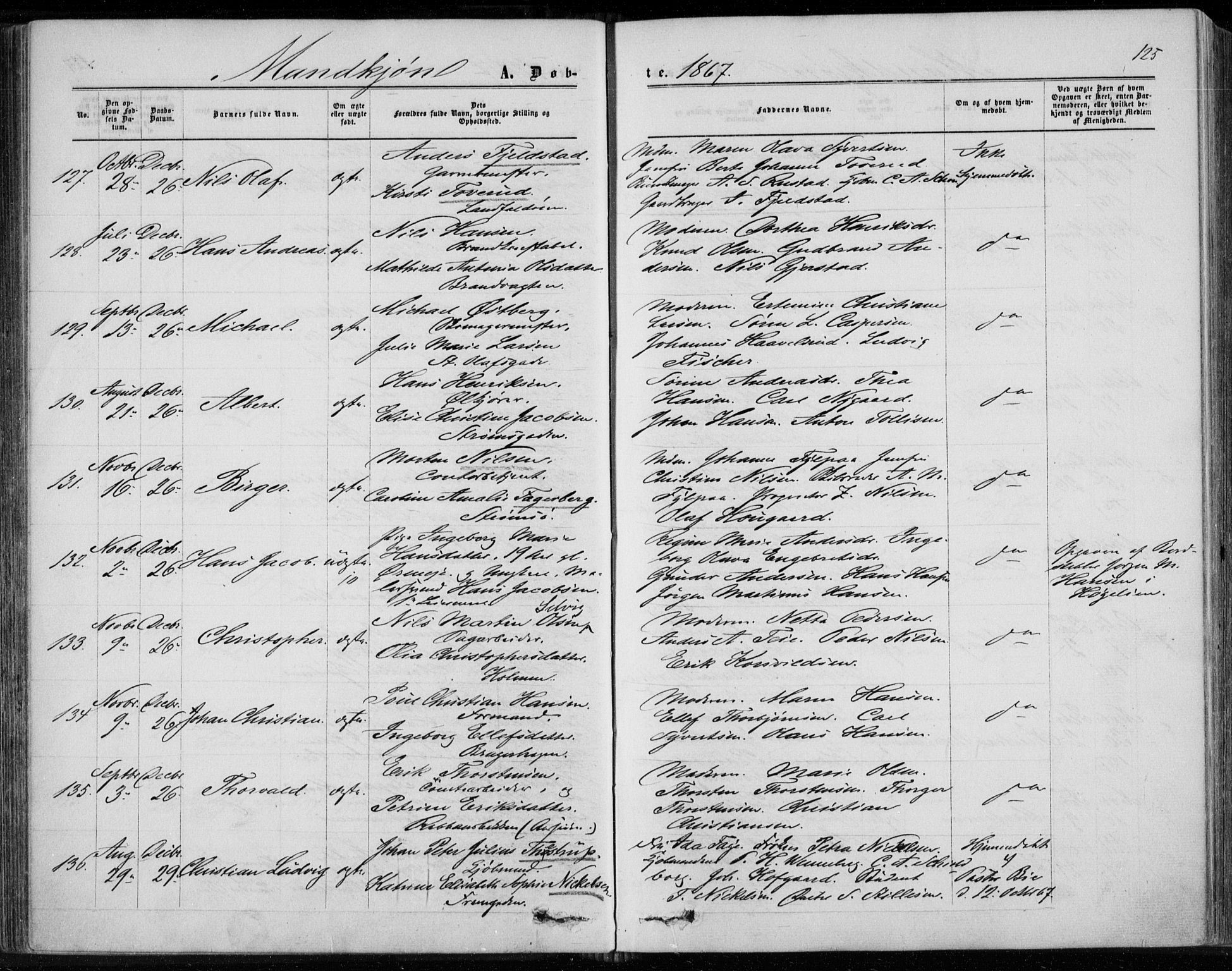 Bragernes kirkebøker, SAKO/A-6/F/Fb/L0003: Parish register (official) no. II 3, 1860-1868, p. 125