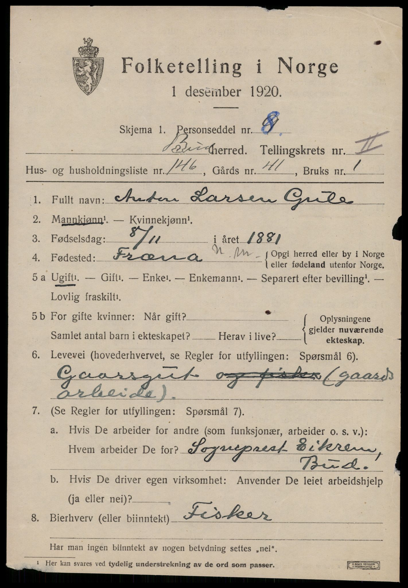 SAT, 1920 census for Bud, 1920, p. 2713