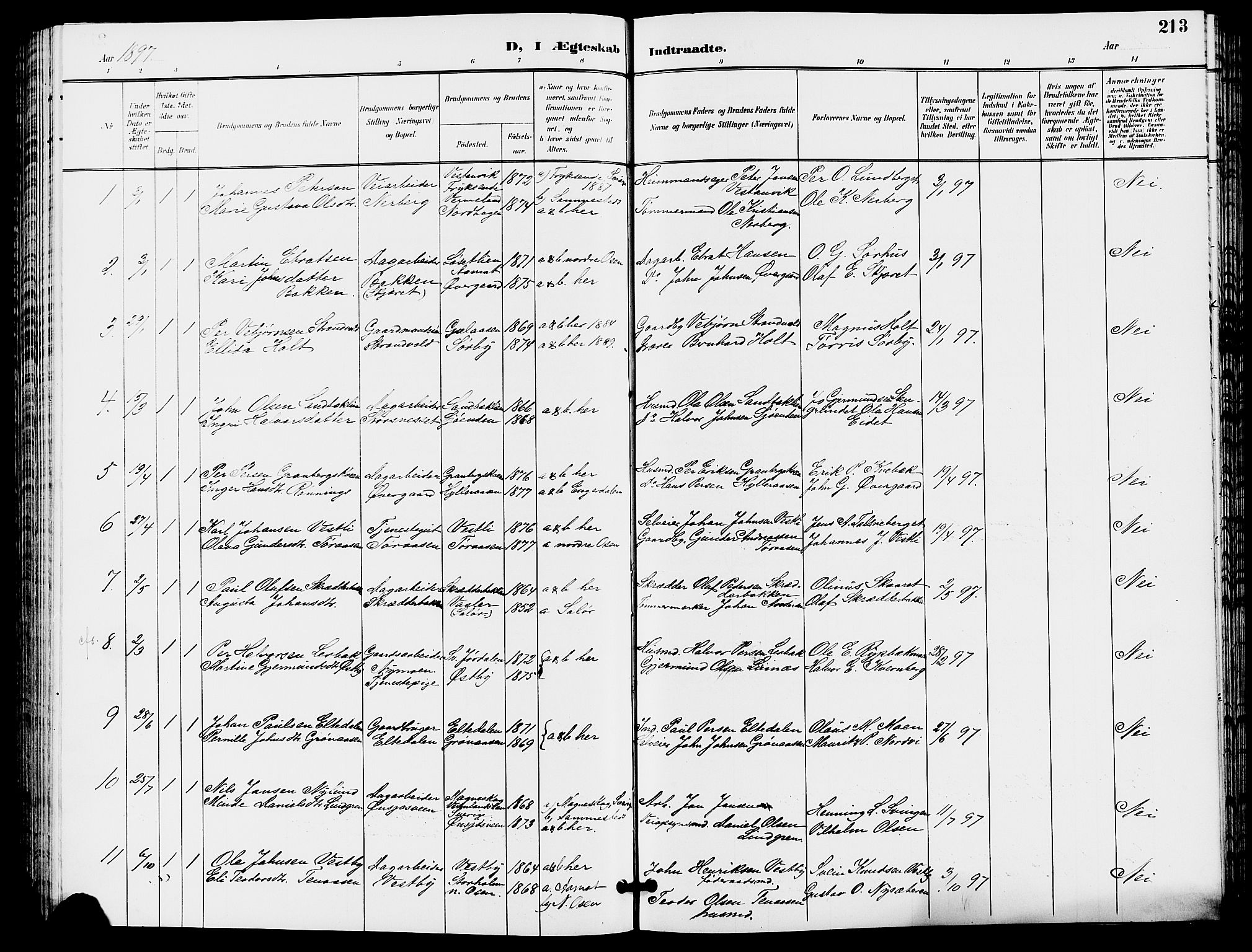 Trysil prestekontor, SAH/PREST-046/H/Ha/Hab/L0006: Parish register (copy) no. 6, 1896-1912, p. 213