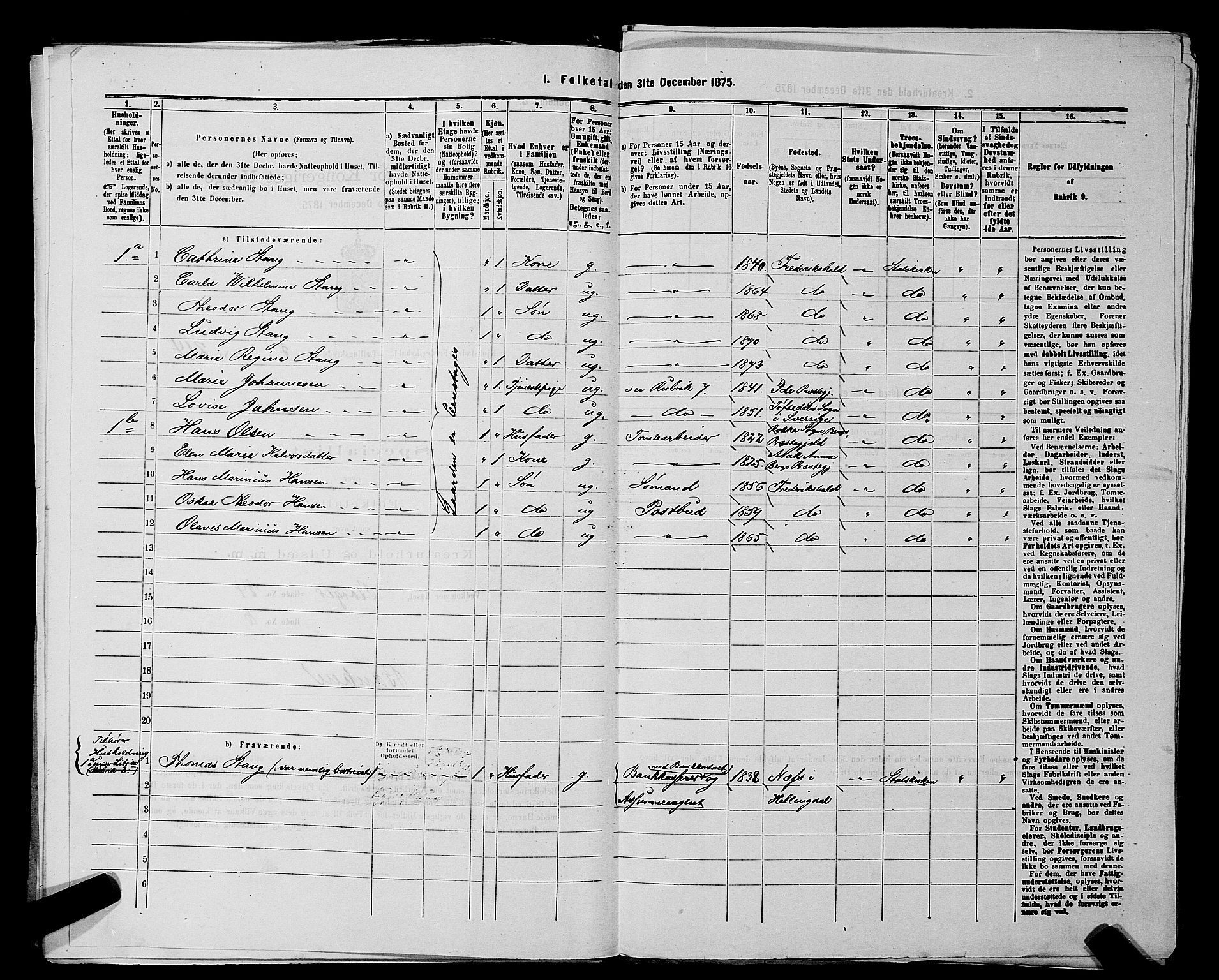 RA, 1875 census for 0101P Fredrikshald, 1875, p. 520