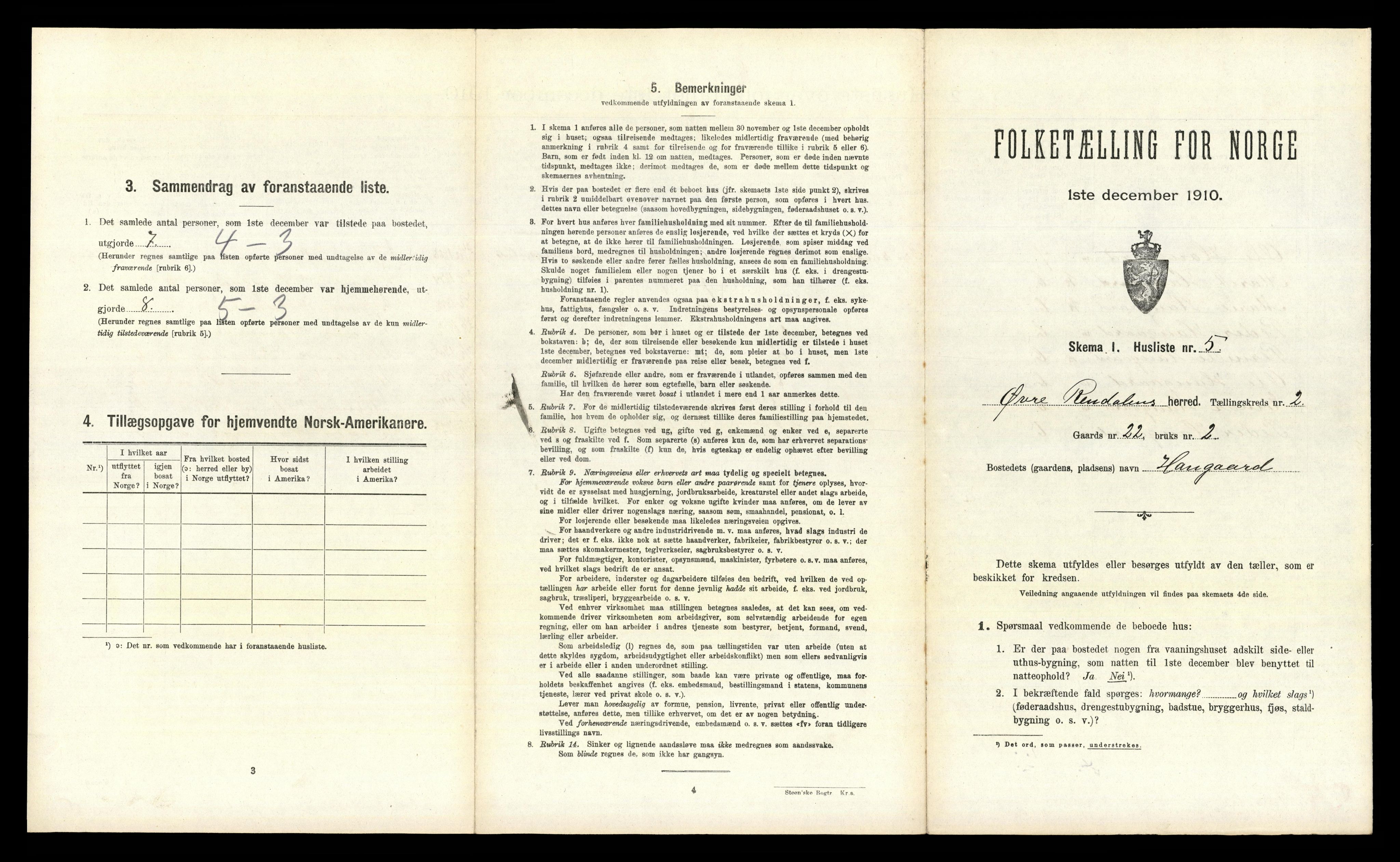 RA, 1910 census for Øvre Rendal, 1910, p. 186