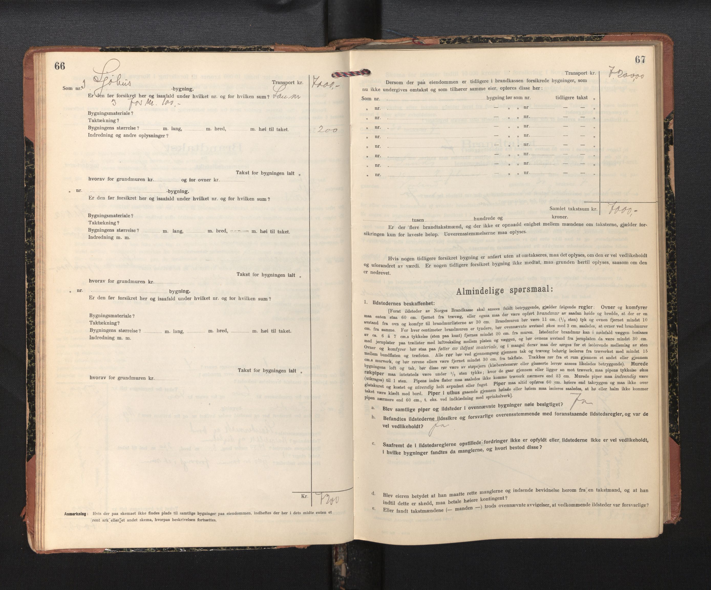 Lensmannen i Sund og Austevoll, SAB/A-35201/0012/L0004: Branntakstprotokoll, skjematakst, 1917-1949, p. 66-67