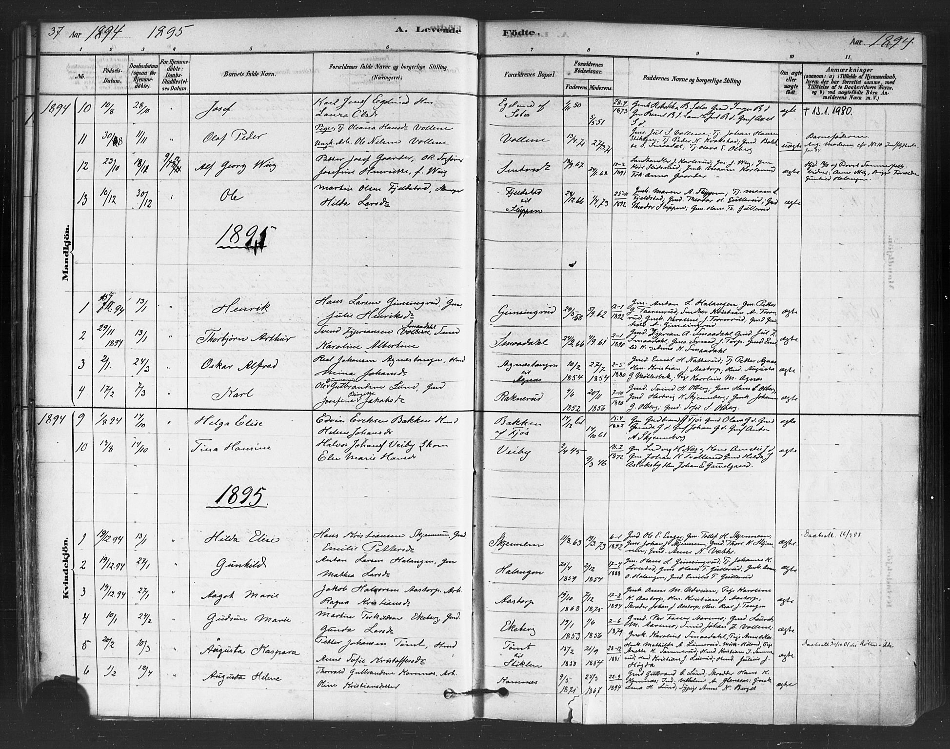 Trøgstad prestekontor Kirkebøker, AV/SAO-A-10925/F/Fb/L0001: Parish register (official) no. II 1, 1878-1902, p. 37