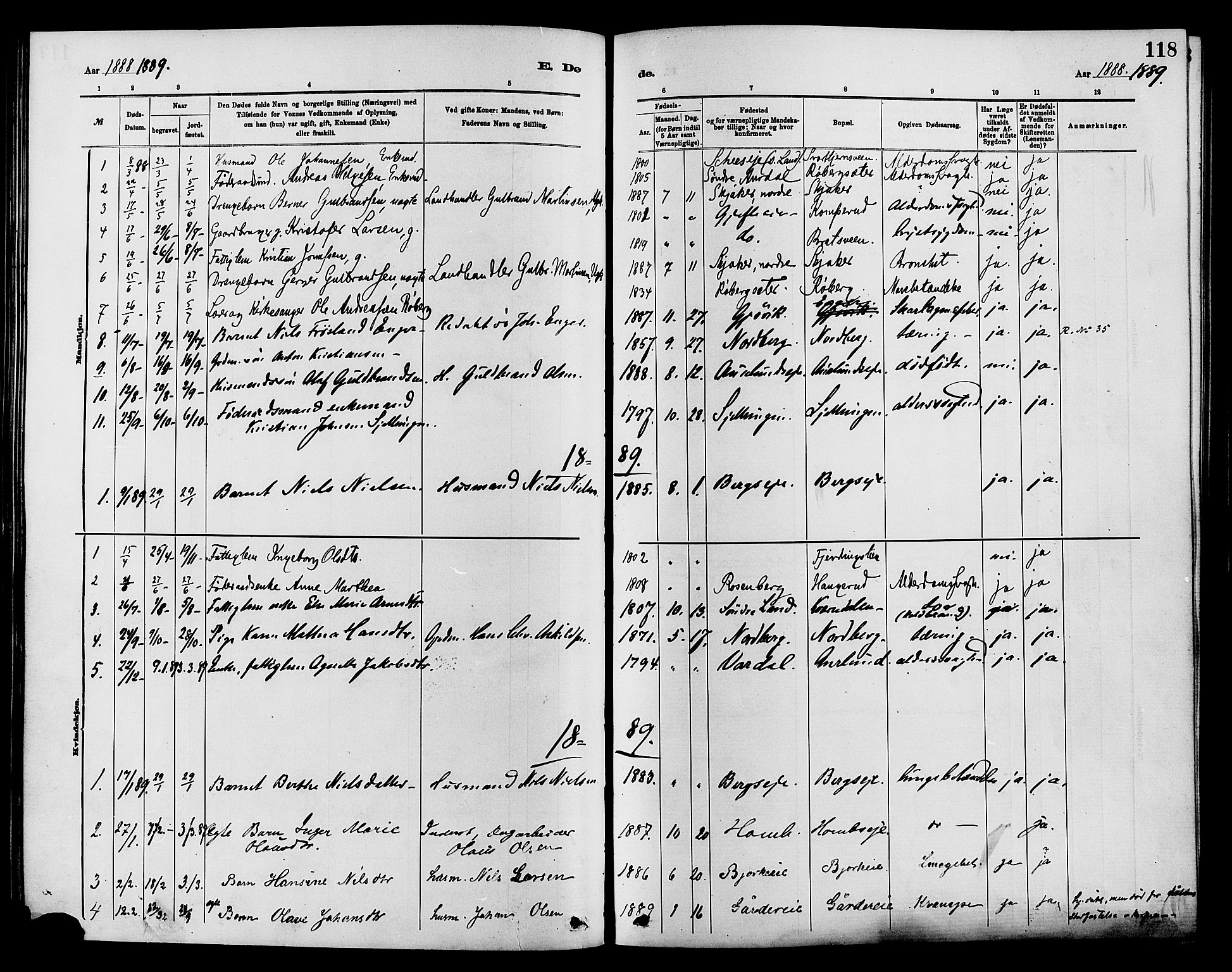 Nordre Land prestekontor, SAH/PREST-124/H/Ha/Haa/L0003: Parish register (official) no. 3, 1882-1896, p. 118