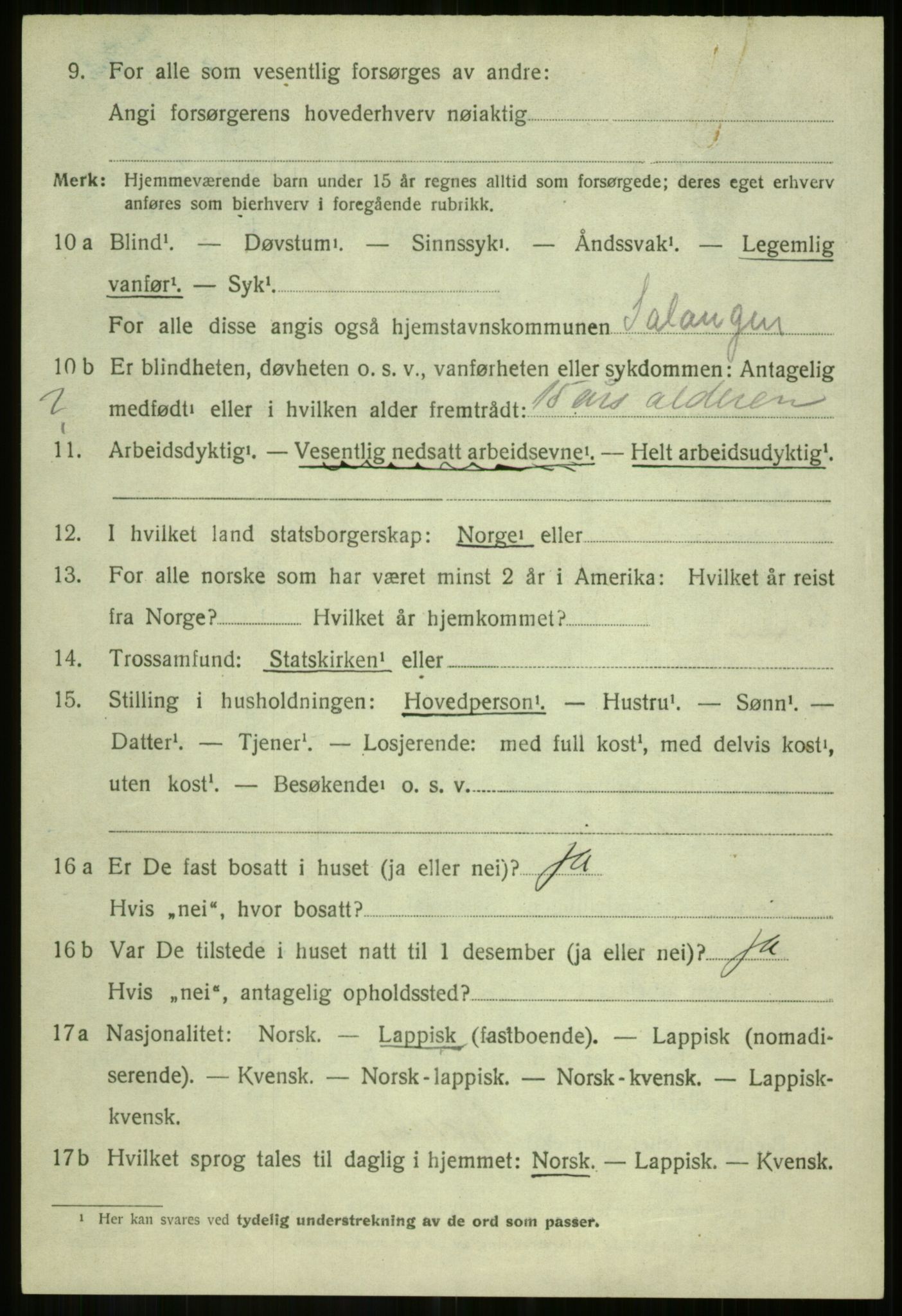 SATØ, 1920 census for Salangen, 1920, p. 2793