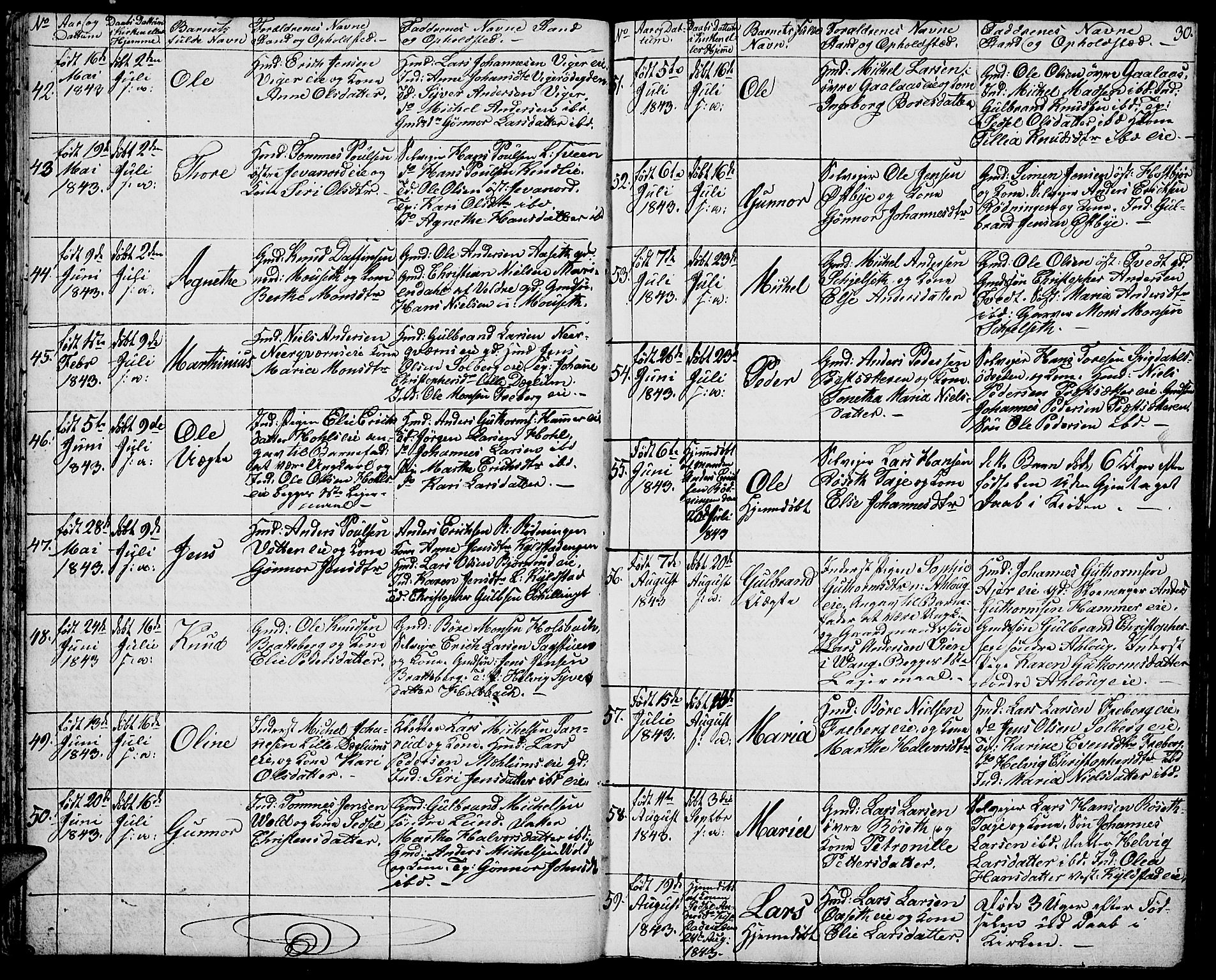Vang prestekontor, Hedmark, SAH/PREST-008/H/Ha/Hab/L0009: Parish register (copy) no. 9, 1836-1870, p. 30