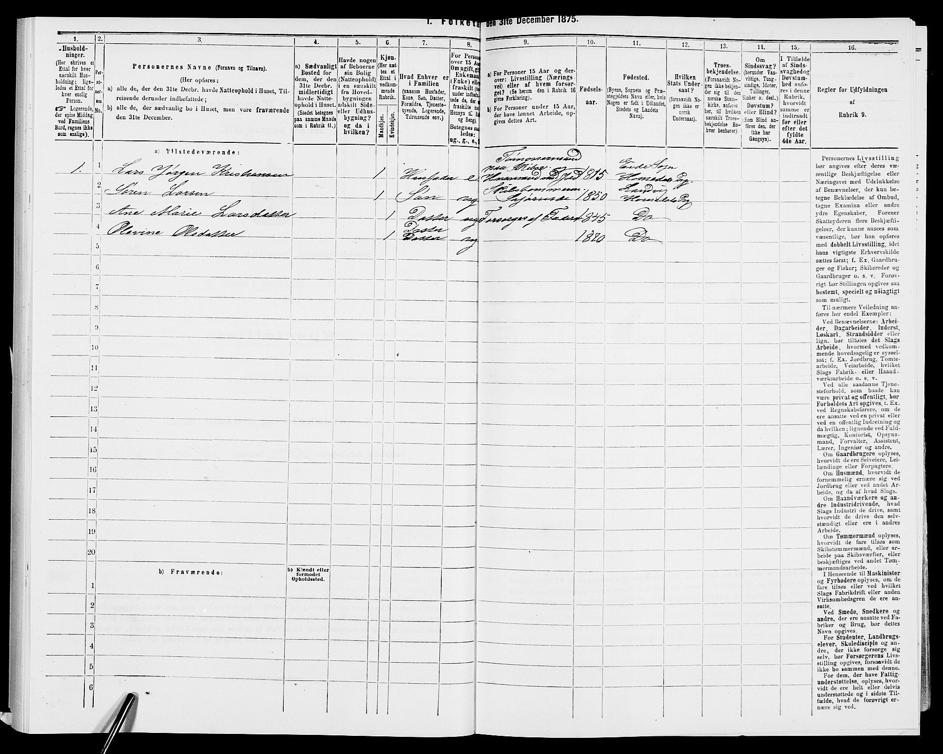 SAK, 1875 census for 0924P Homedal, 1875, p. 520