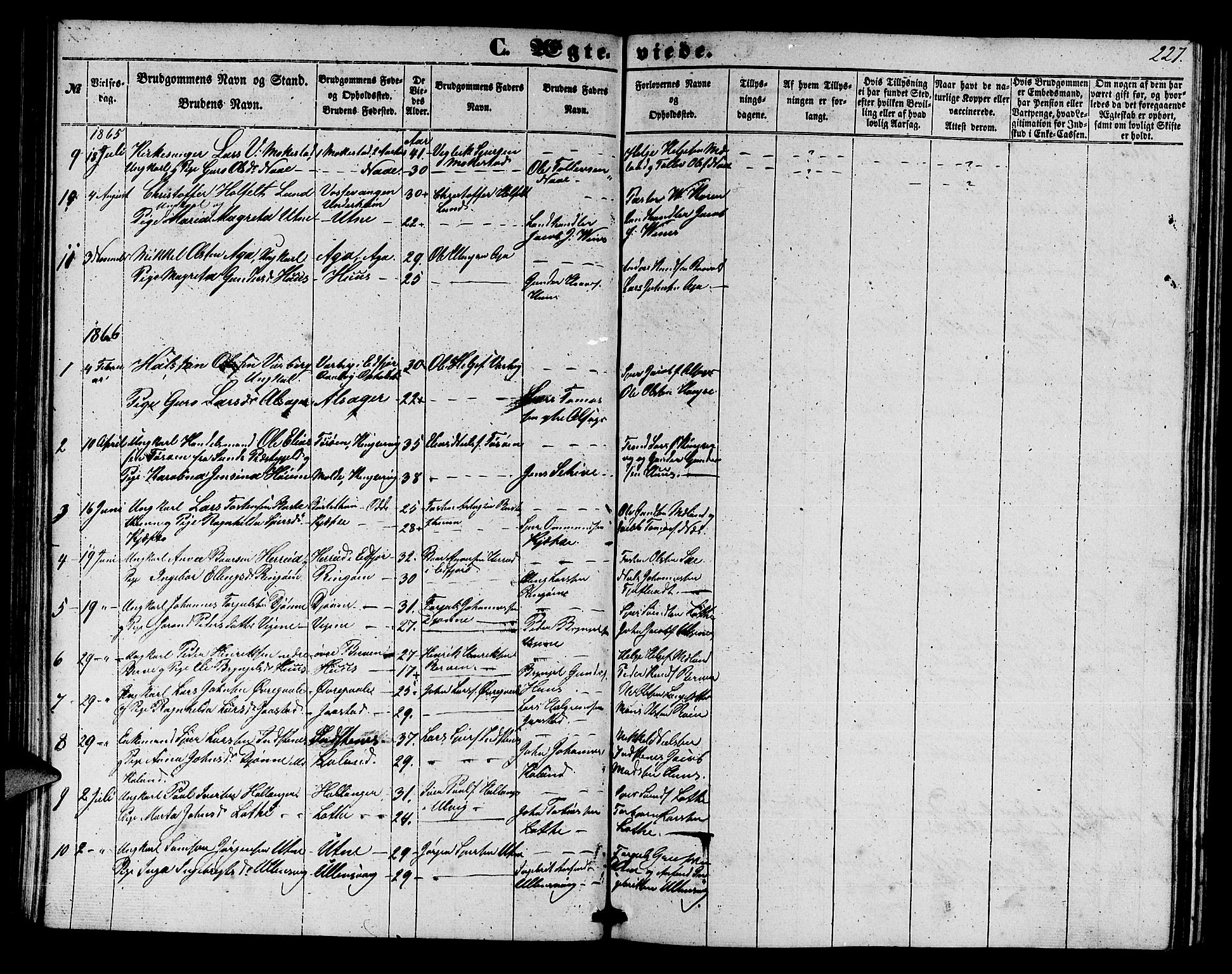 Ullensvang sokneprestembete, AV/SAB-A-78701/H/Hab: Parish register (copy) no. E 6, 1857-1886, p. 227