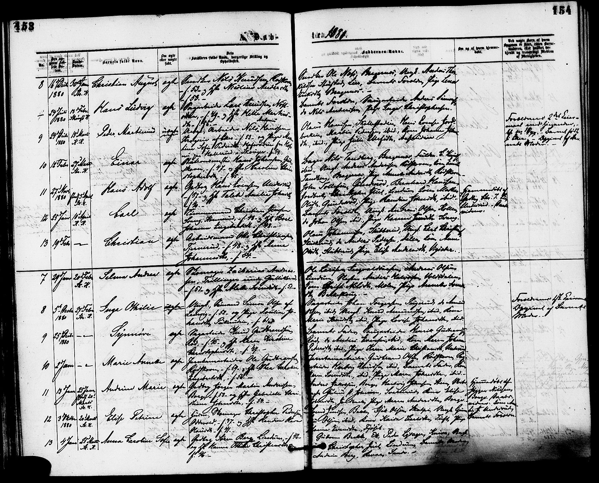 Skoger kirkebøker, AV/SAKO-A-59/F/Fa/L0005: Parish register (official) no. I 5, 1873-1884, p. 153-154