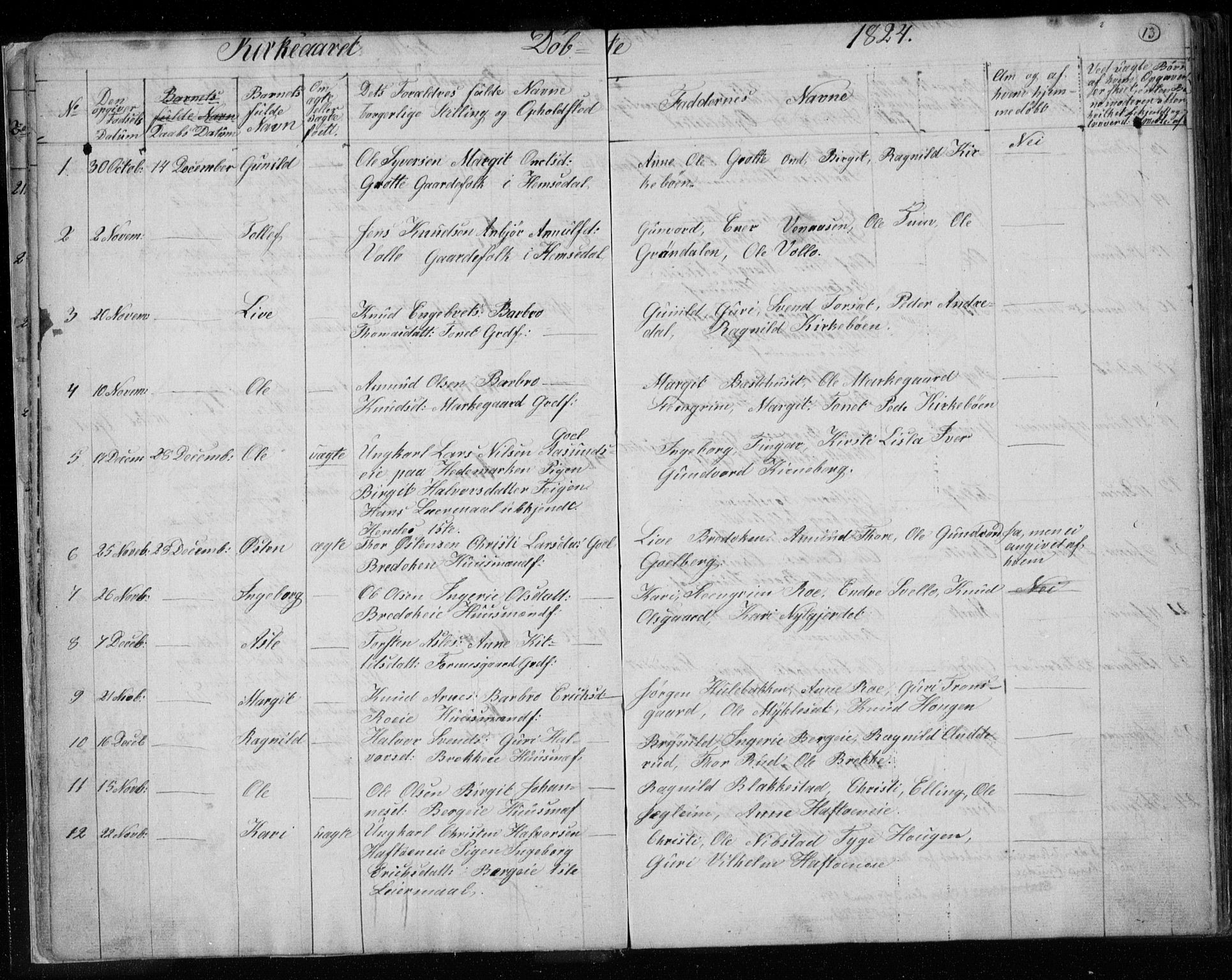 Gol kirkebøker, SAKO/A-226/F/Fa/L0001: Parish register (official) no. I 1, 1821-1837, p. 13