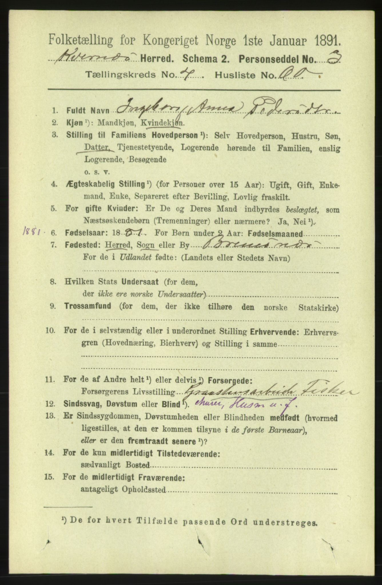 RA, 1891 census for 1553 Kvernes, 1891, p. 2243