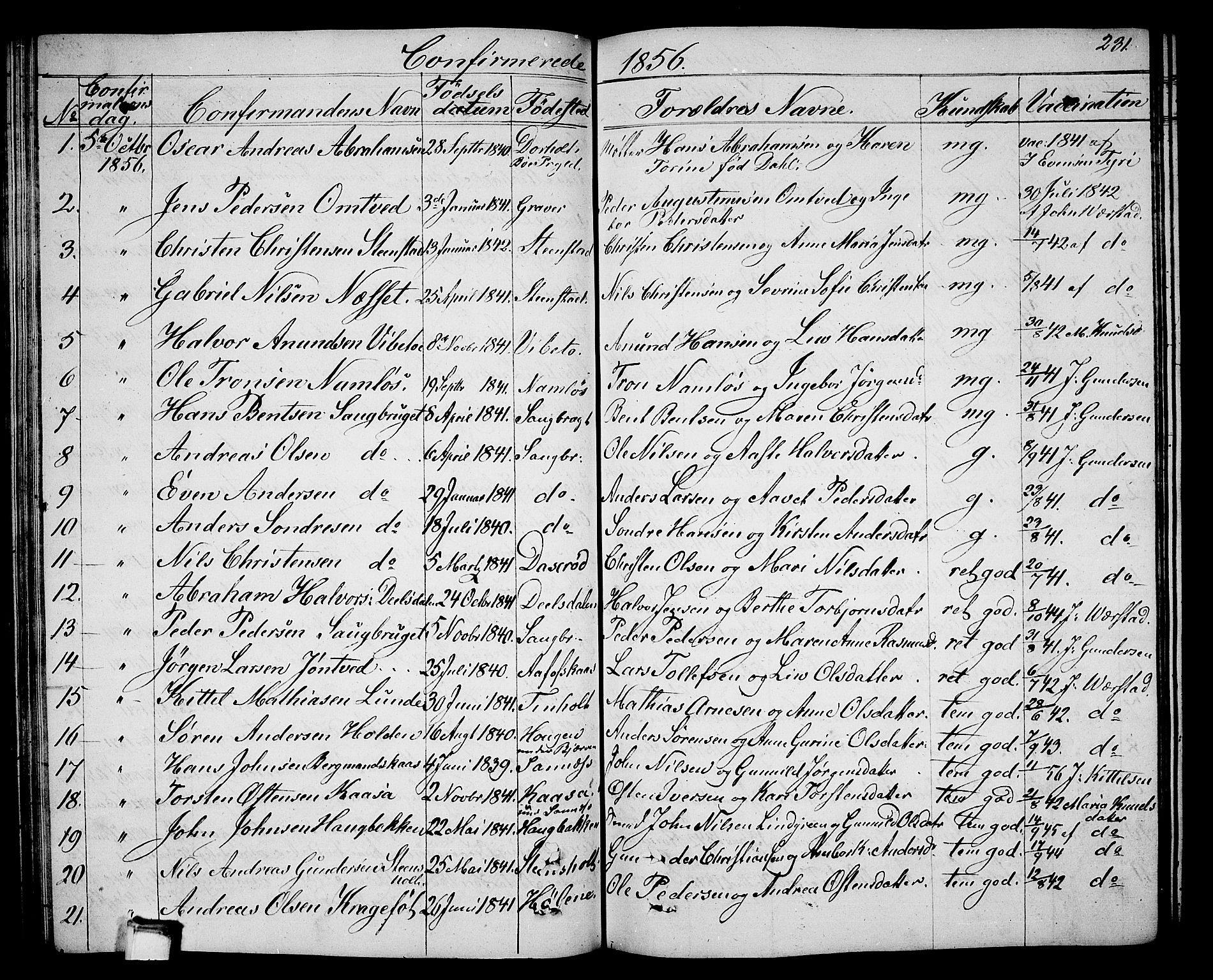 Holla kirkebøker, SAKO/A-272/G/Ga/L0003: Parish register (copy) no. I 3, 1849-1866, p. 231