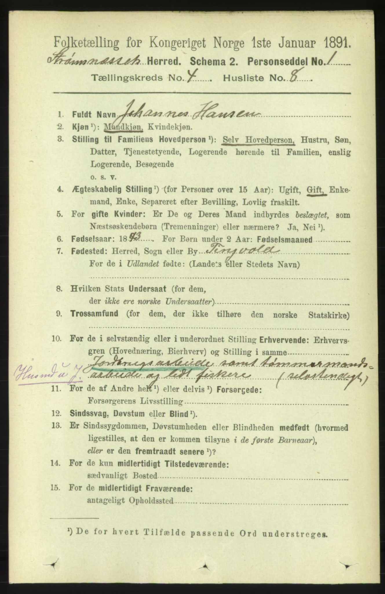 RA, 1891 census for 1559 Straumsnes, 1891, p. 804