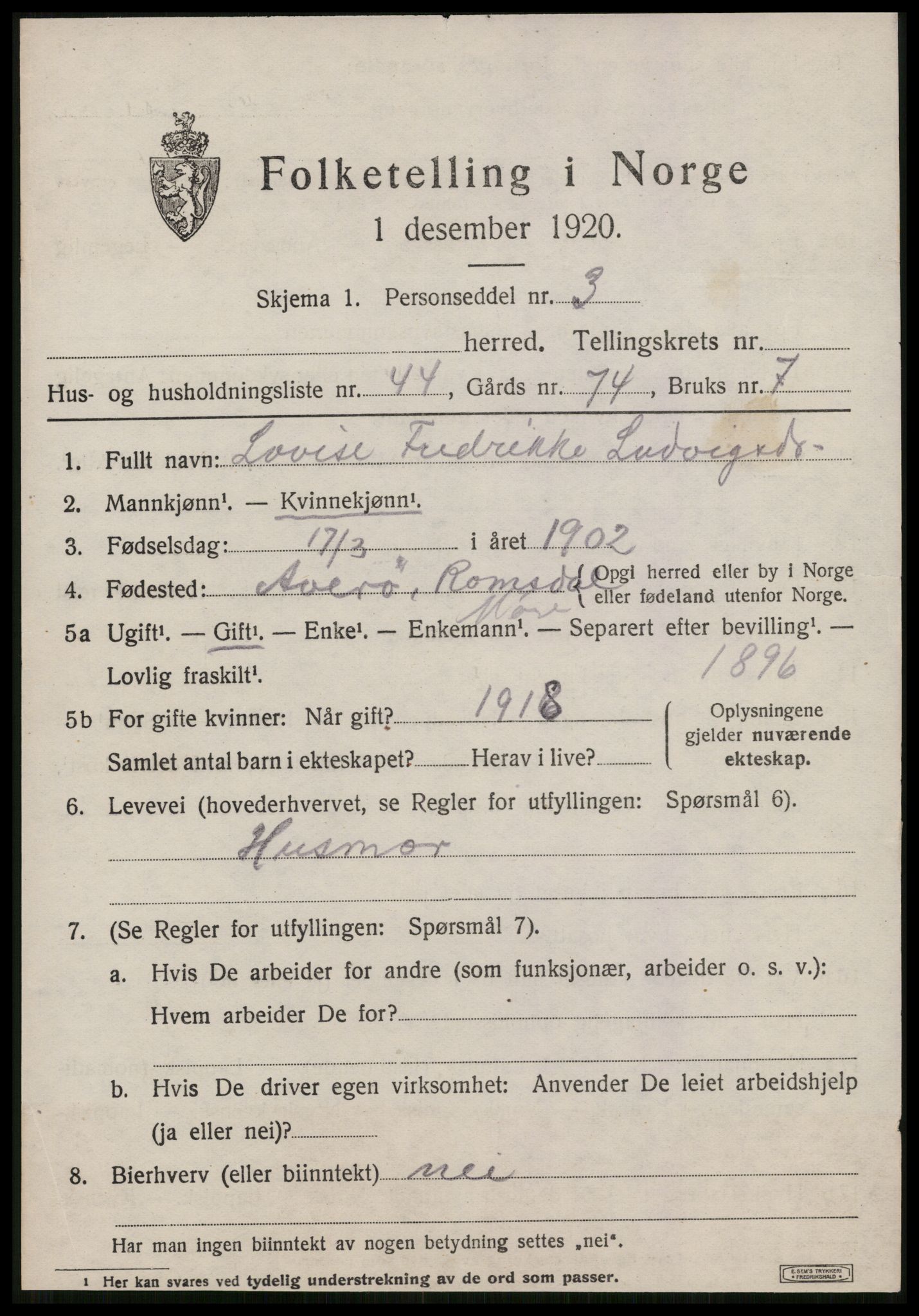 SAT, 1920 census for Ørland, 1920, p. 5395