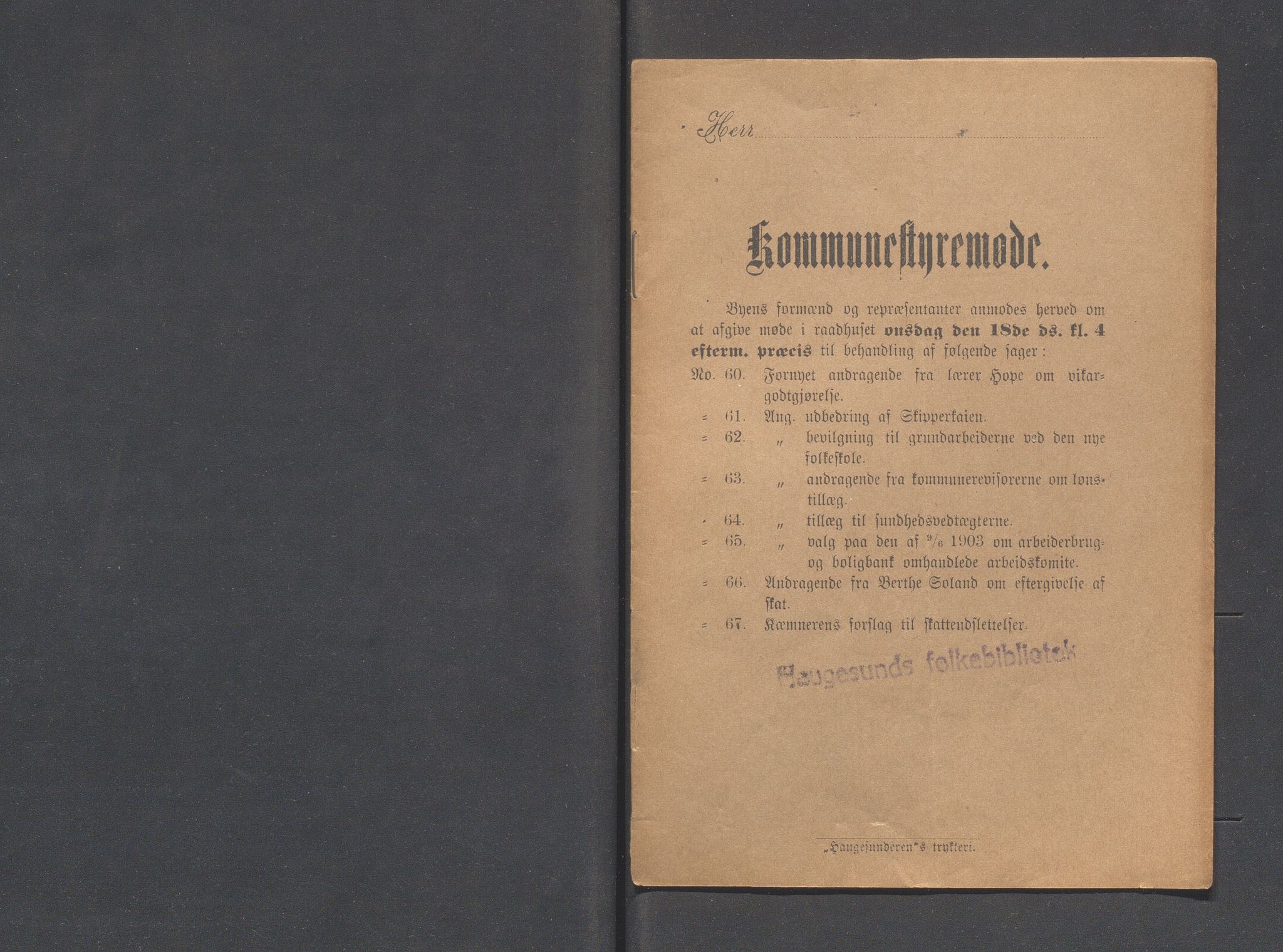 Haugesund kommune - Formannskapet og Bystyret, IKAR/A-740/A/Abb/L0001: Bystyreforhandlinger, 1889-1907, p. 428