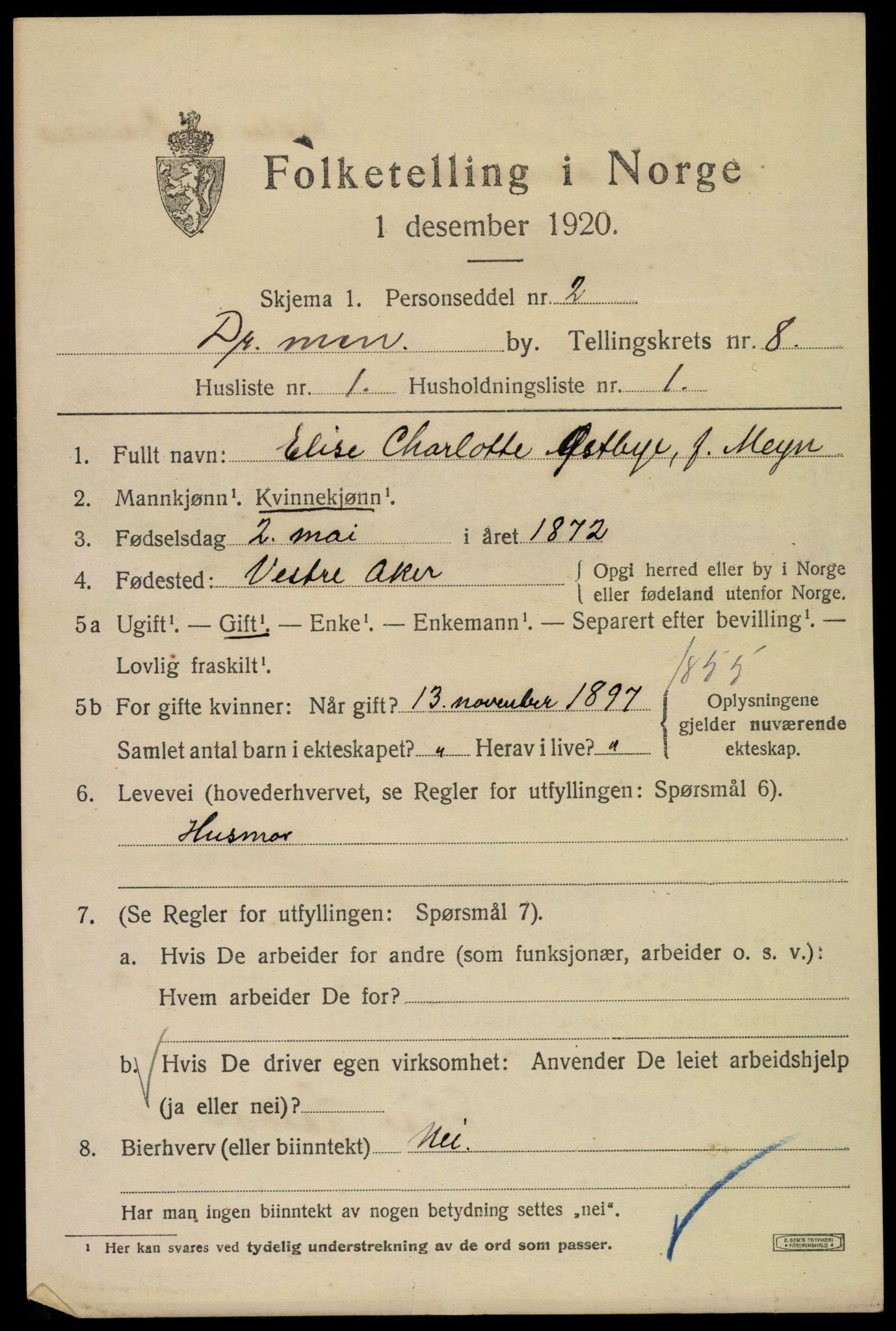 SAKO, 1920 census for Drammen, 1920, p. 53061