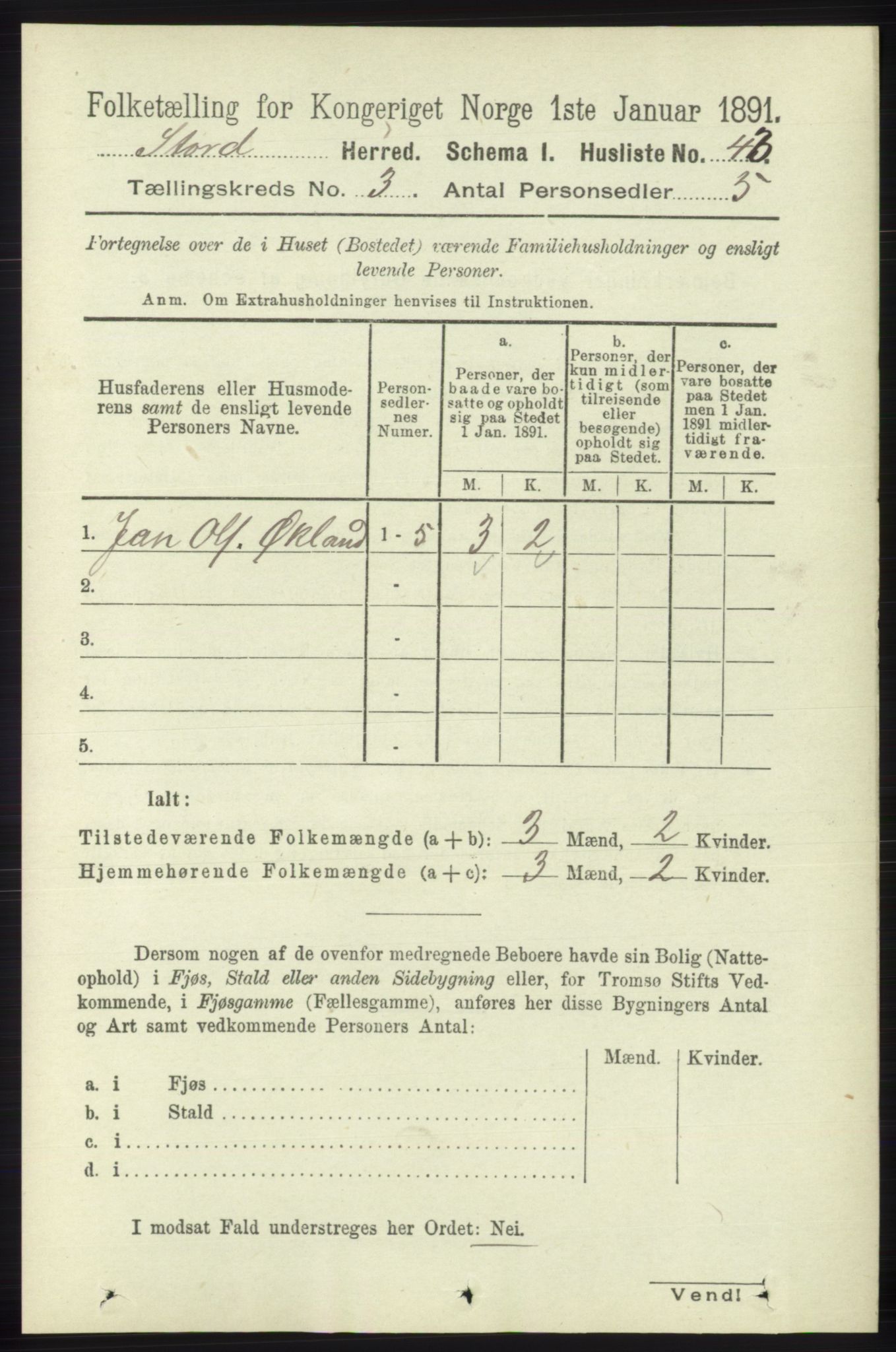 RA, 1891 census for 1221 Stord, 1891, p. 509