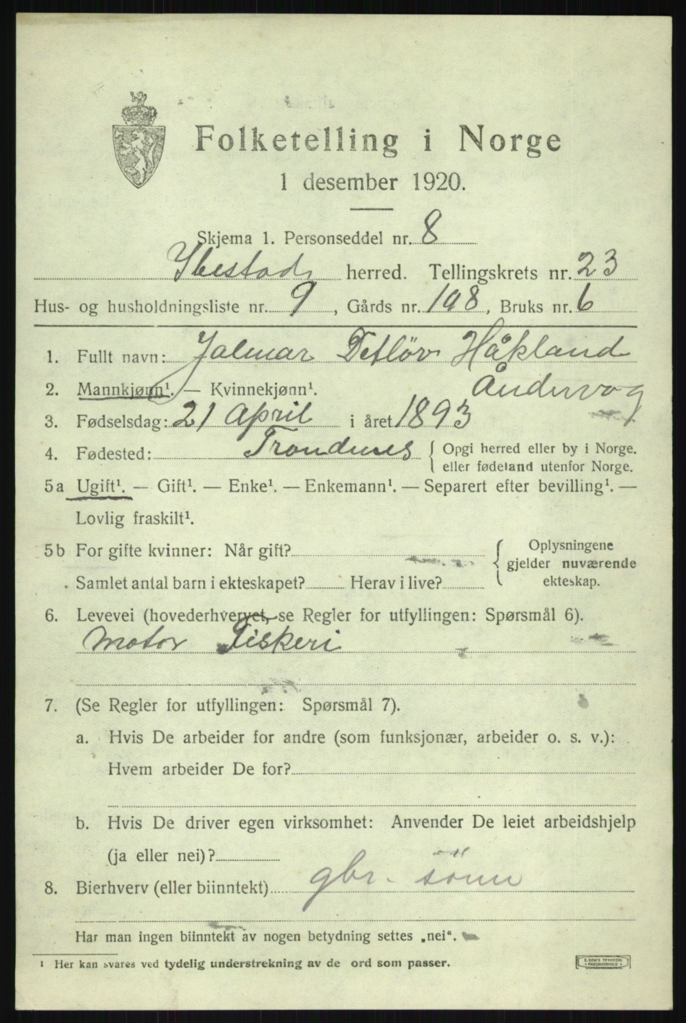 SATØ, 1920 census for Ibestad, 1920, p. 12670