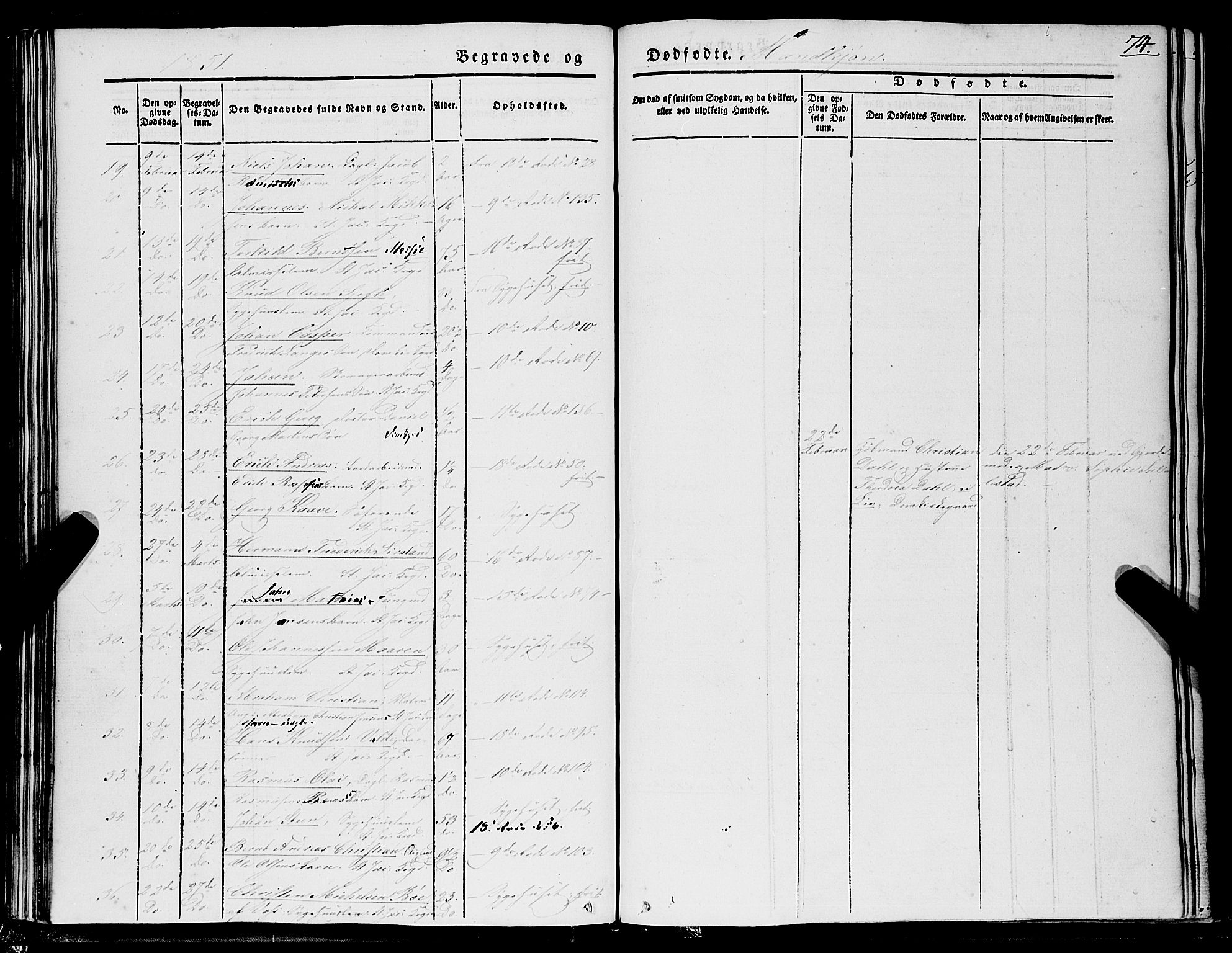 Domkirken sokneprestembete, AV/SAB-A-74801/H/Haa/L0040: Parish register (official) no. E 1, 1841-1853, p. 74