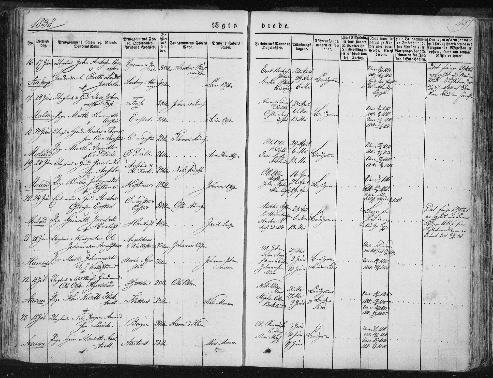 Hamre sokneprestembete, SAB/A-75501/H/Ha/Haa/Haaa/L0012: Parish register (official) no. A 12, 1834-1845, p. 197