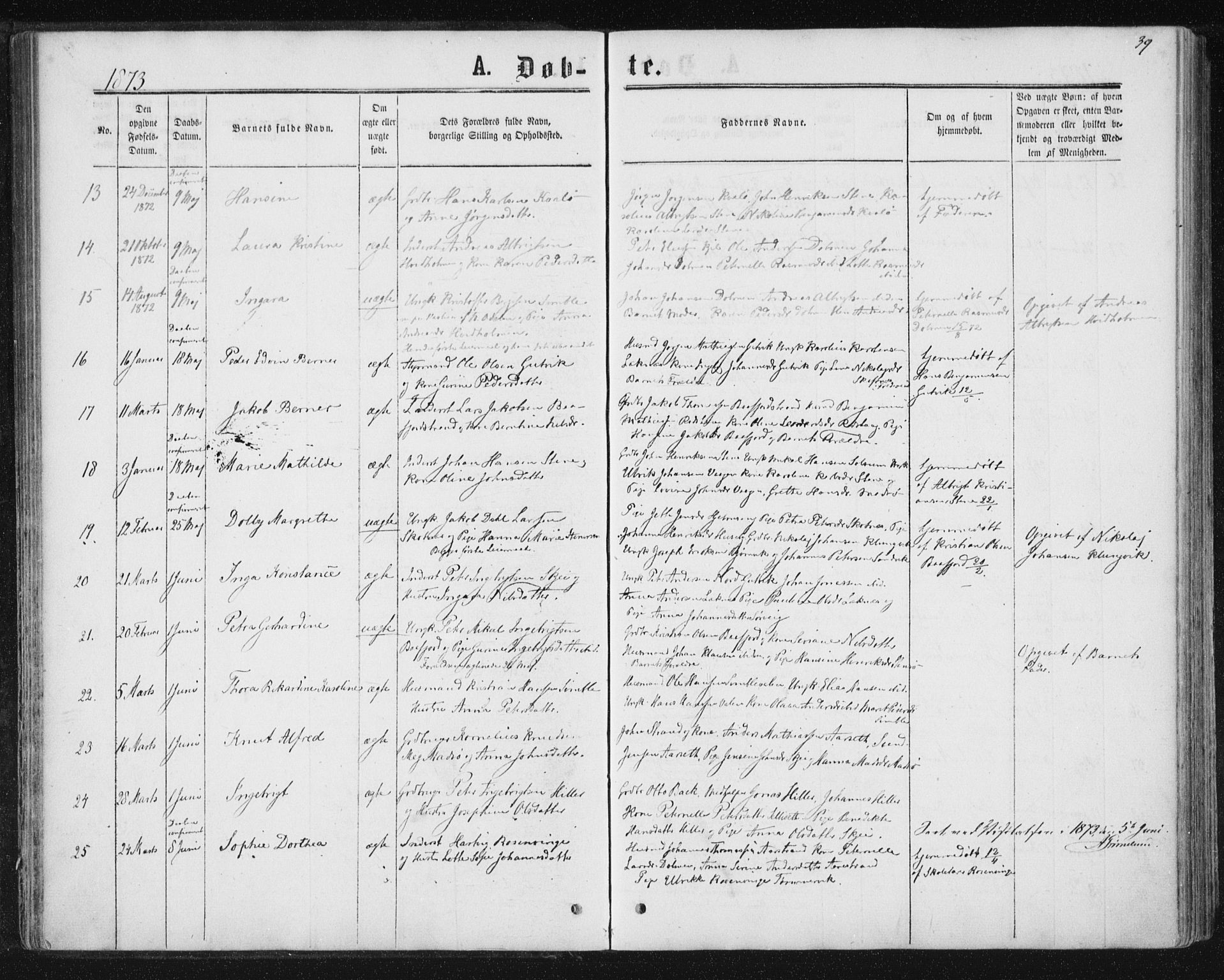 Ministerialprotokoller, klokkerbøker og fødselsregistre - Nord-Trøndelag, SAT/A-1458/788/L0696: Parish register (official) no. 788A03, 1863-1877, p. 39