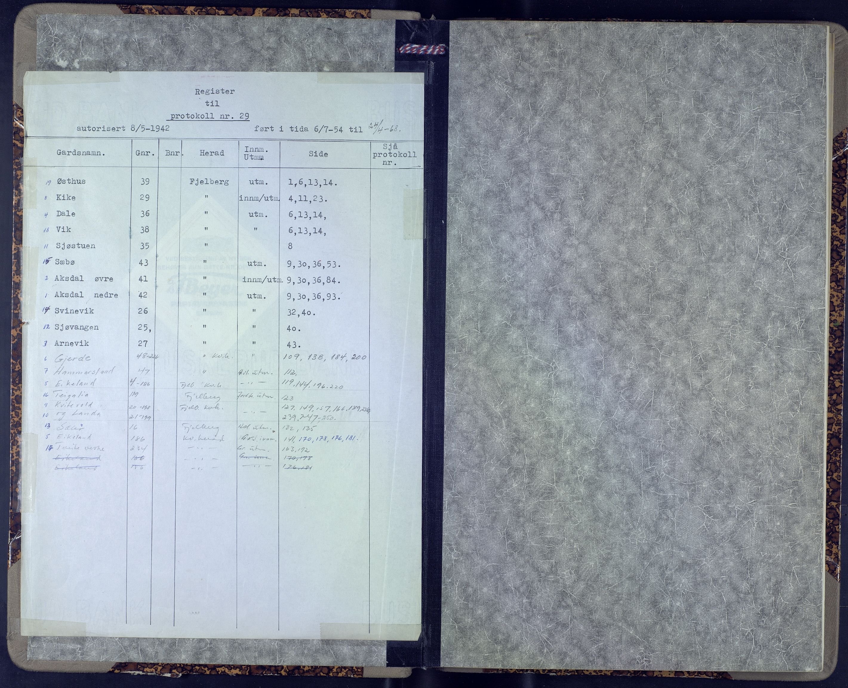 Hordaland jordskiftedøme - VII Indre Sunnhordland jordskiftedistrikt, AV/SAB-A-7401/A/Aa/L0029: Forhandlingsprotokoll, 1954-1968