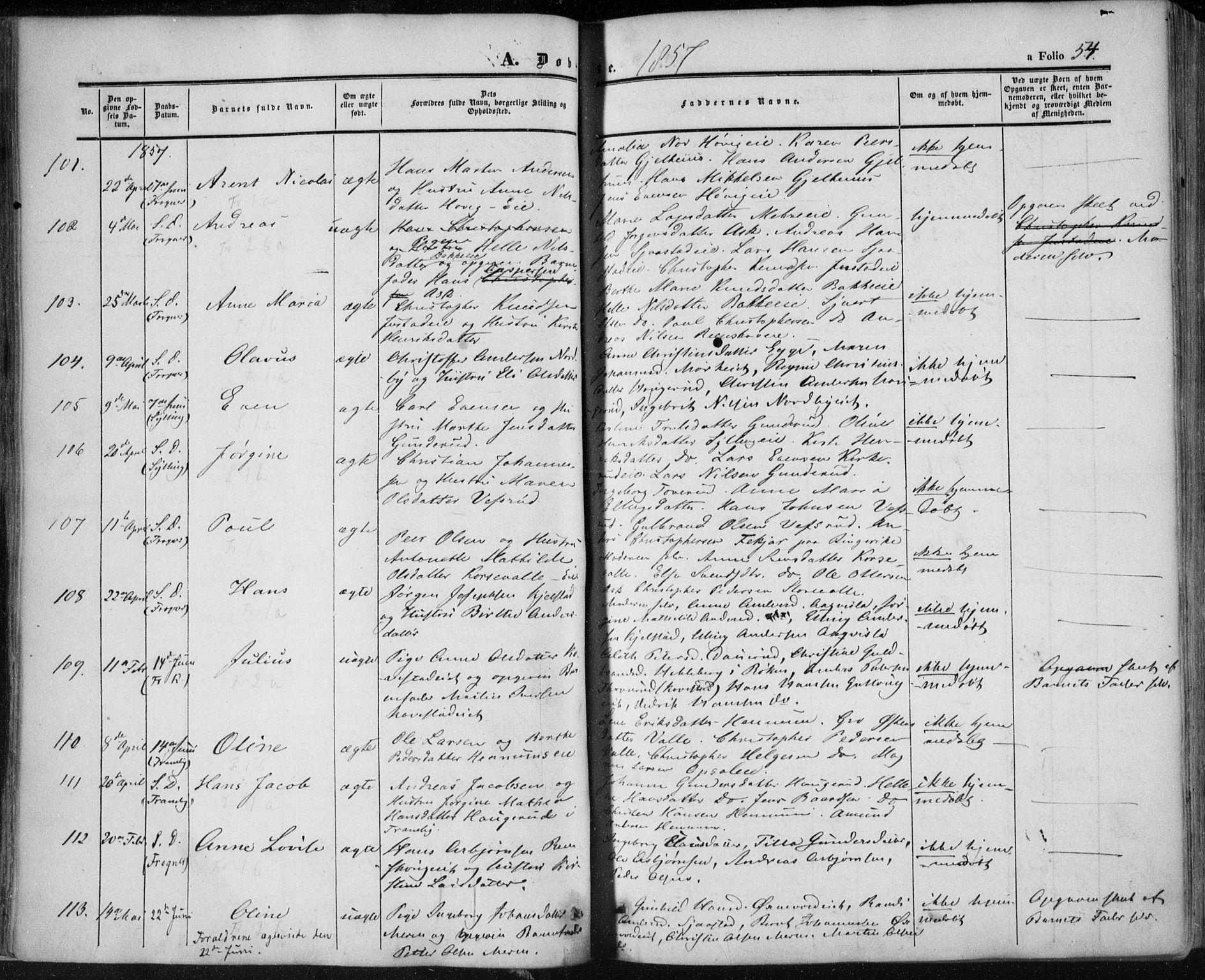 Lier kirkebøker, SAKO/A-230/F/Fa/L0012: Parish register (official) no. I 12, 1854-1864, p. 54